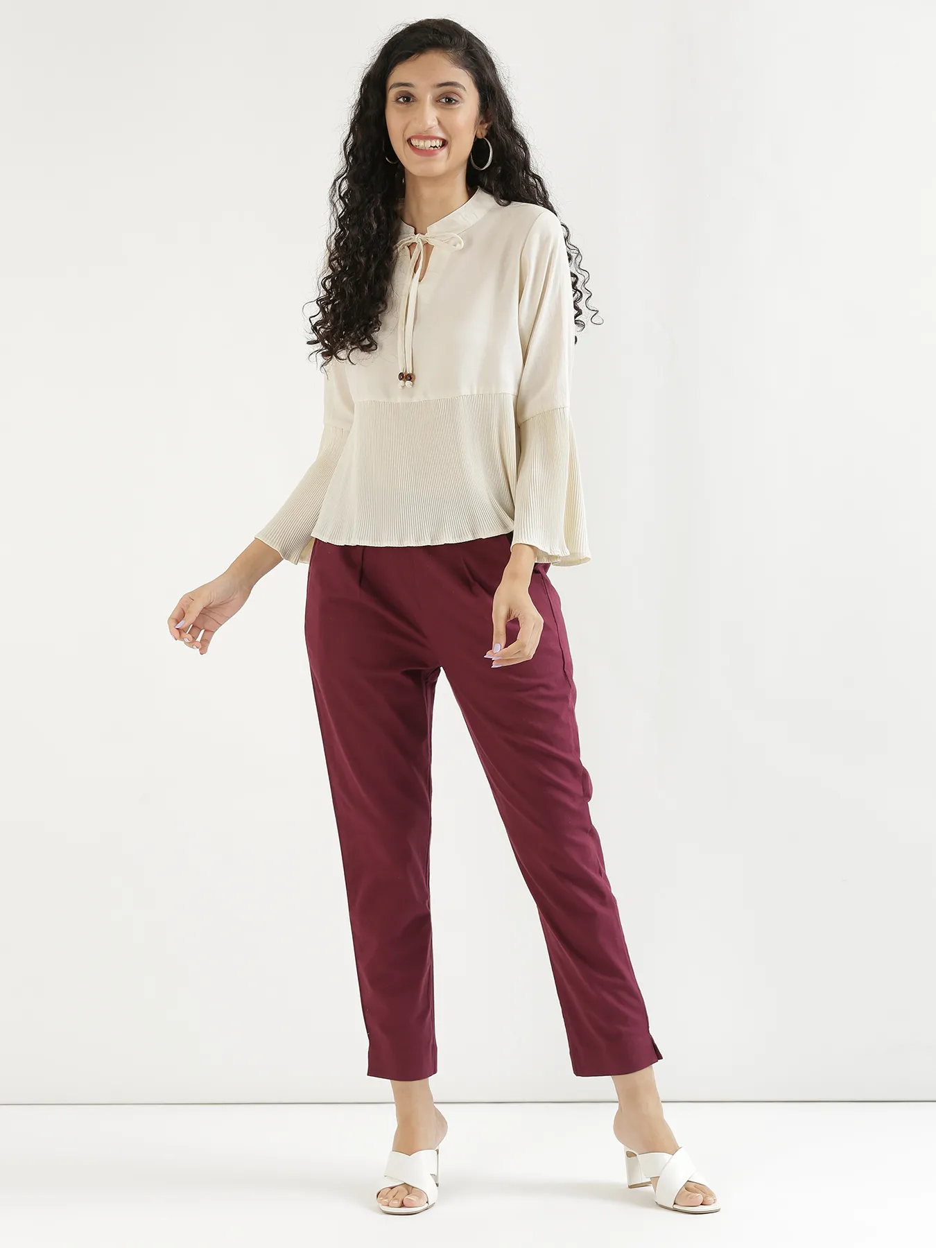Women Wine Cotton Pant - Image 10