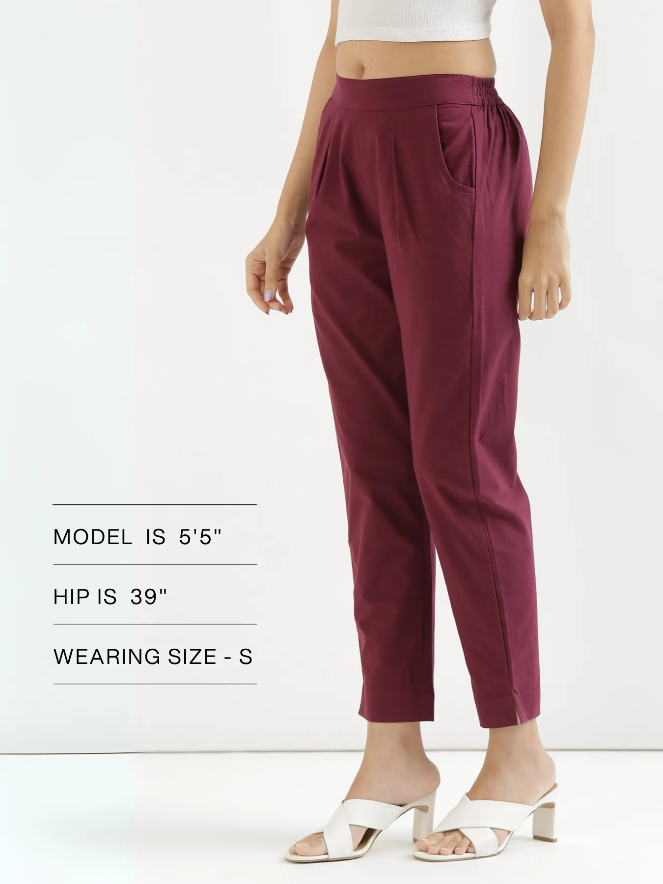 Women Wine Cotton Pant - Image 12
