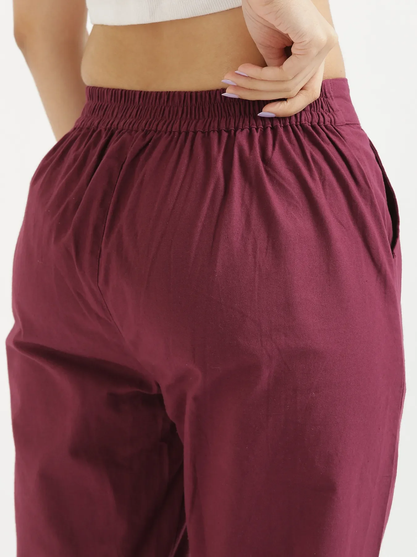 Women Wine Cotton Pant - Image 6