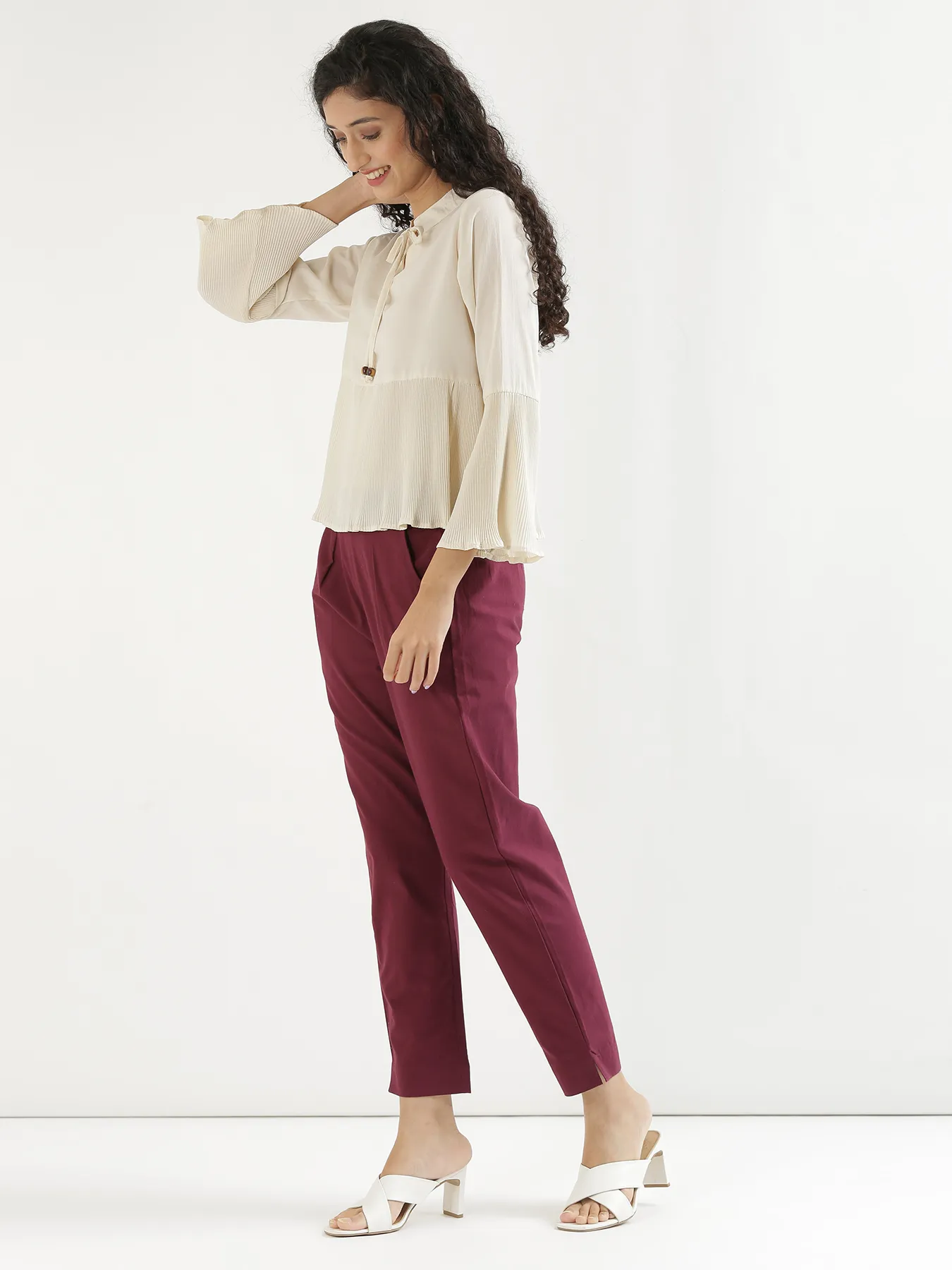 Women Wine Cotton Pant - Image 8