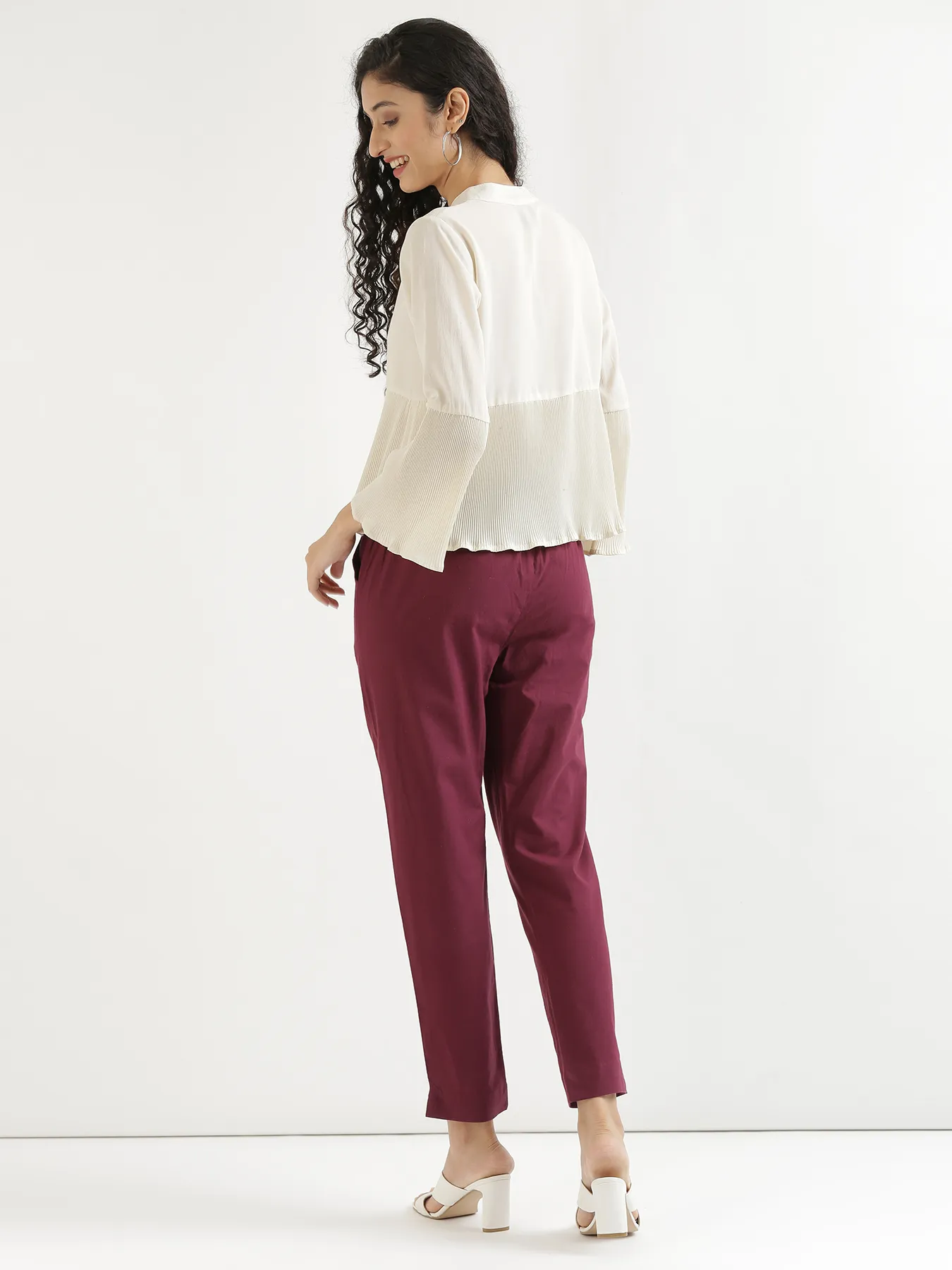 Women Wine Cotton Pant - Image 9
