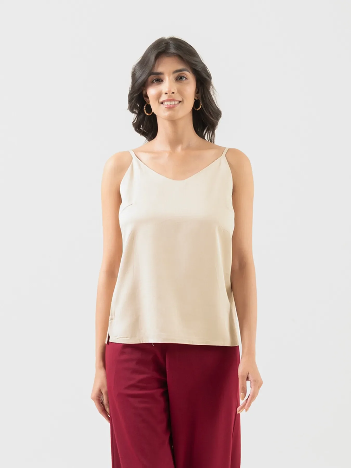 Women Beige Flowy Camisole Top