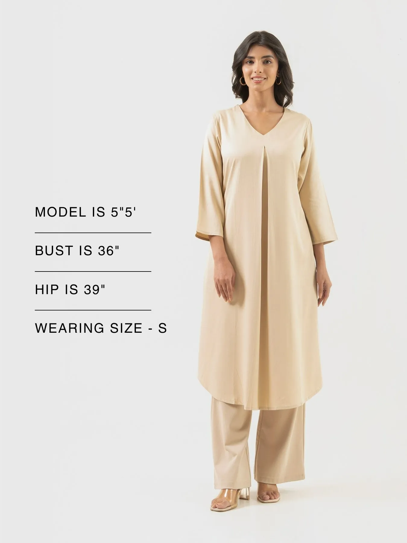 Women Beige Flowy Pleated Kurta - Image 9