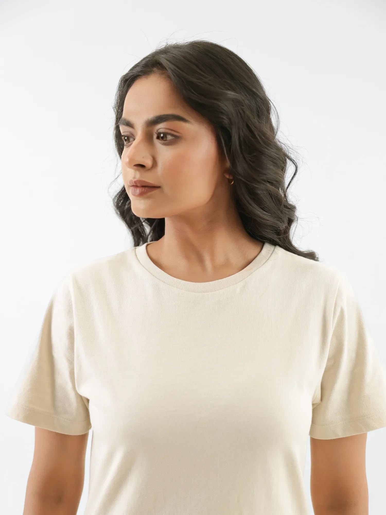 Women Beige Round Neck T-shirt - Image 4