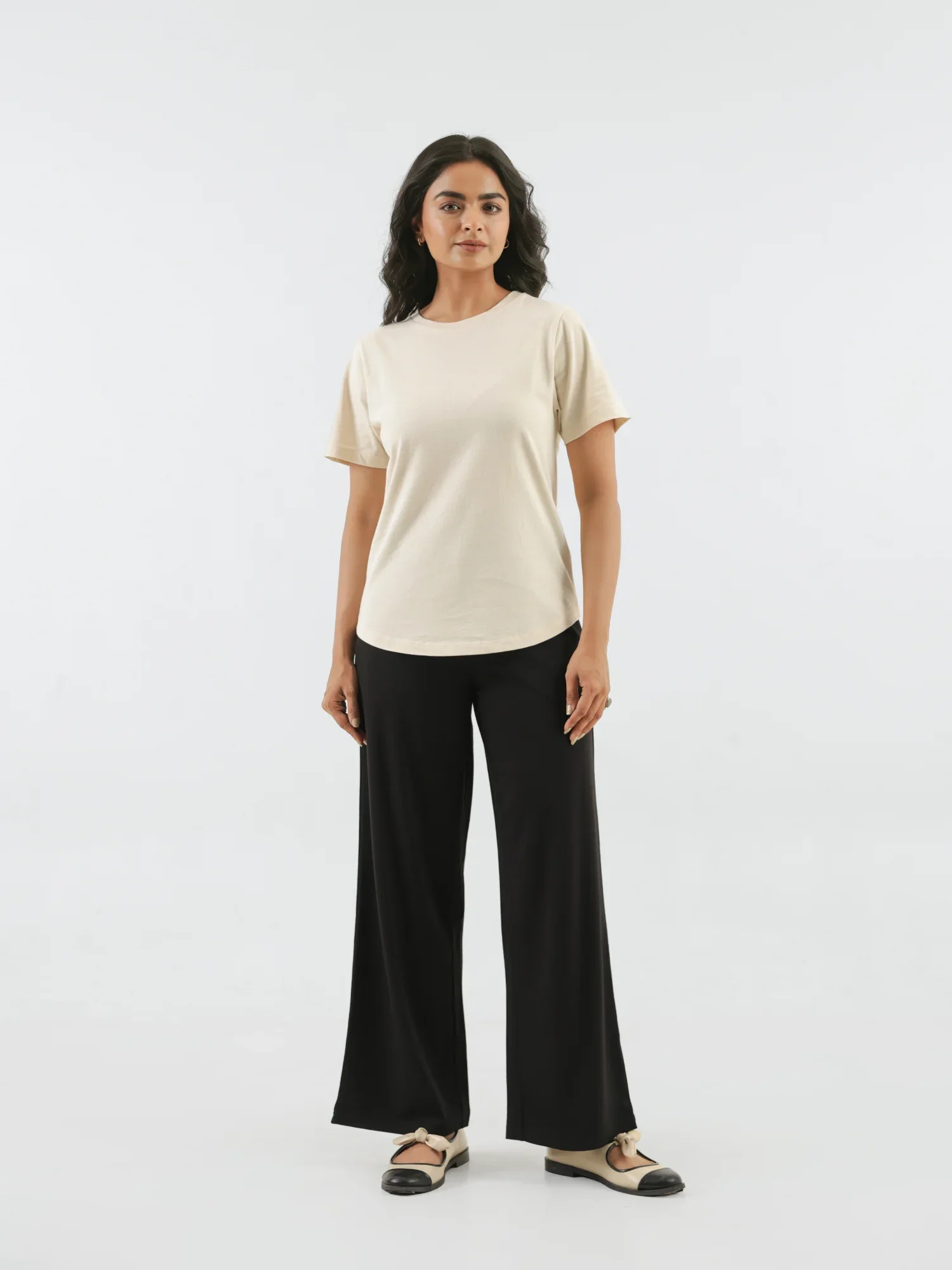 Women Beige Round Neck T-shirt - Image 7