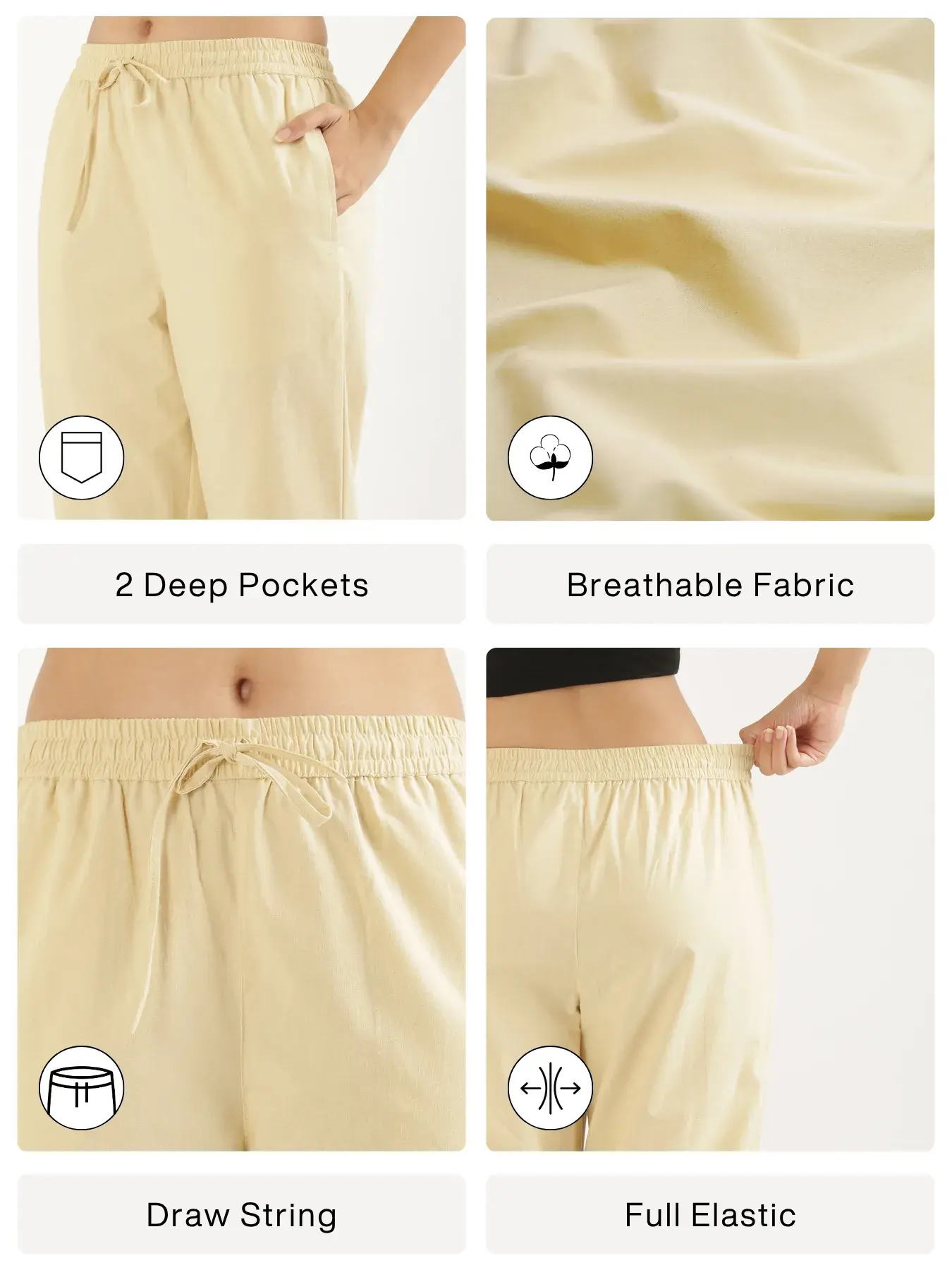 Women Beige Cotton Straight Pant - Image 2