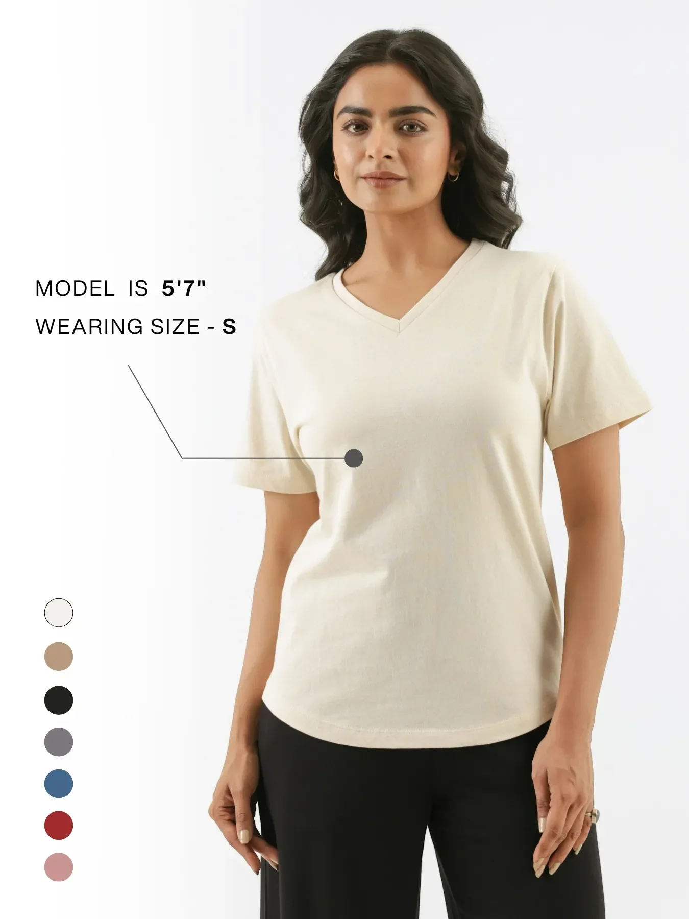 Women Beige V-neck T-shirt - Image 11