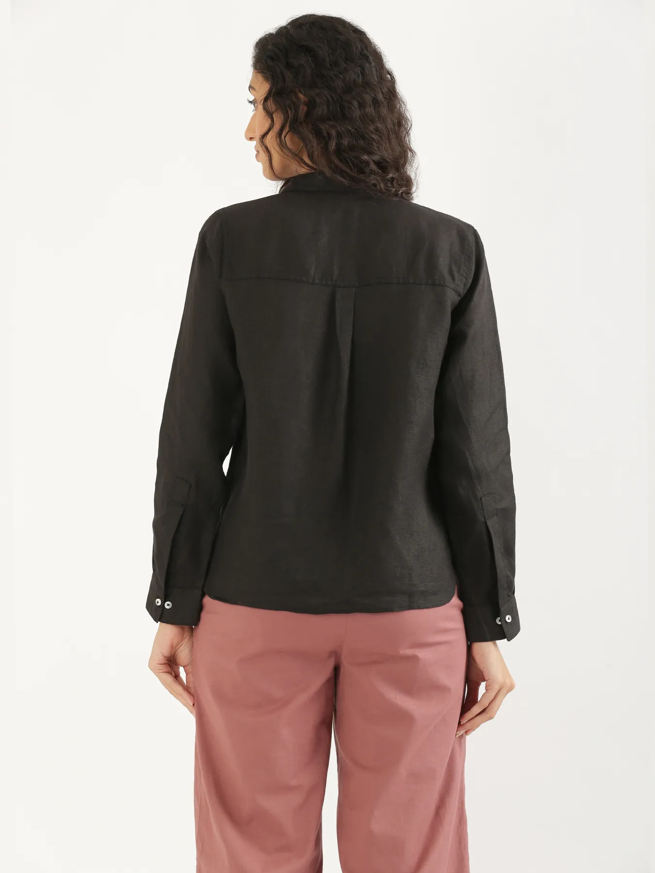 Women Black Pure Linen Shirt - Image 10
