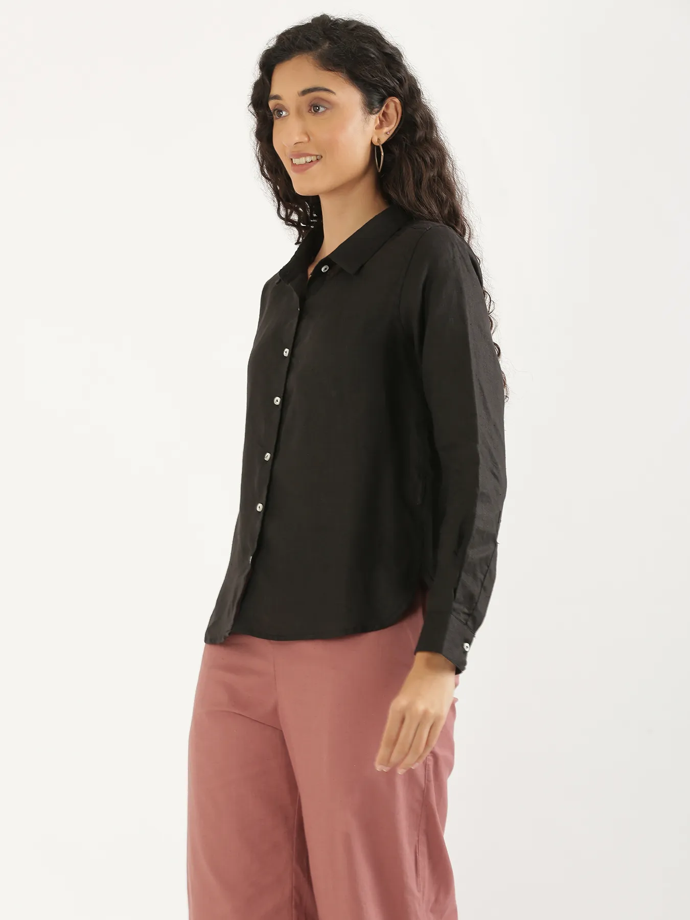 Women Black Pure Linen Shirt - Image 11