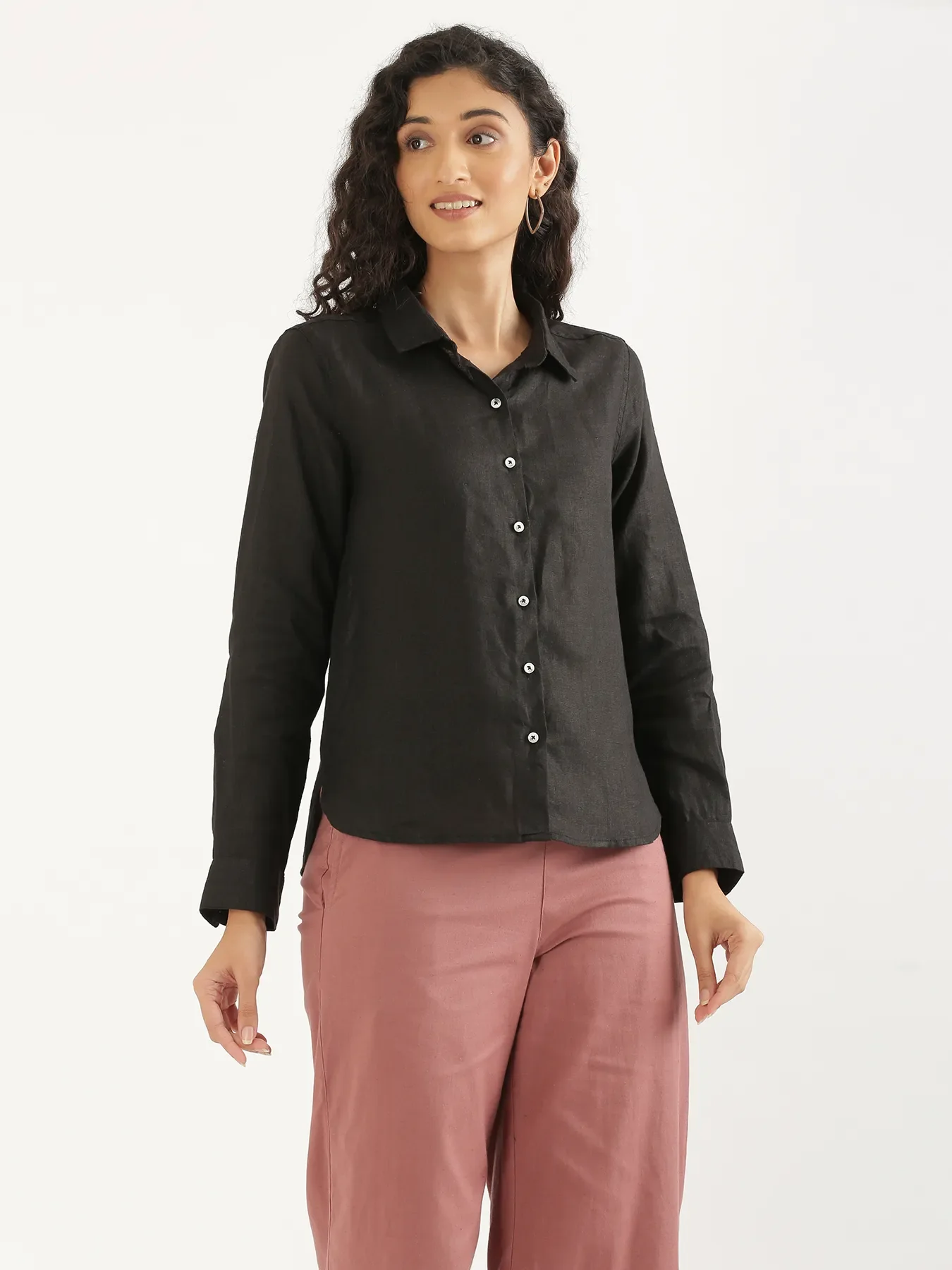 Women Black Pure Linen Shirt - Image 12