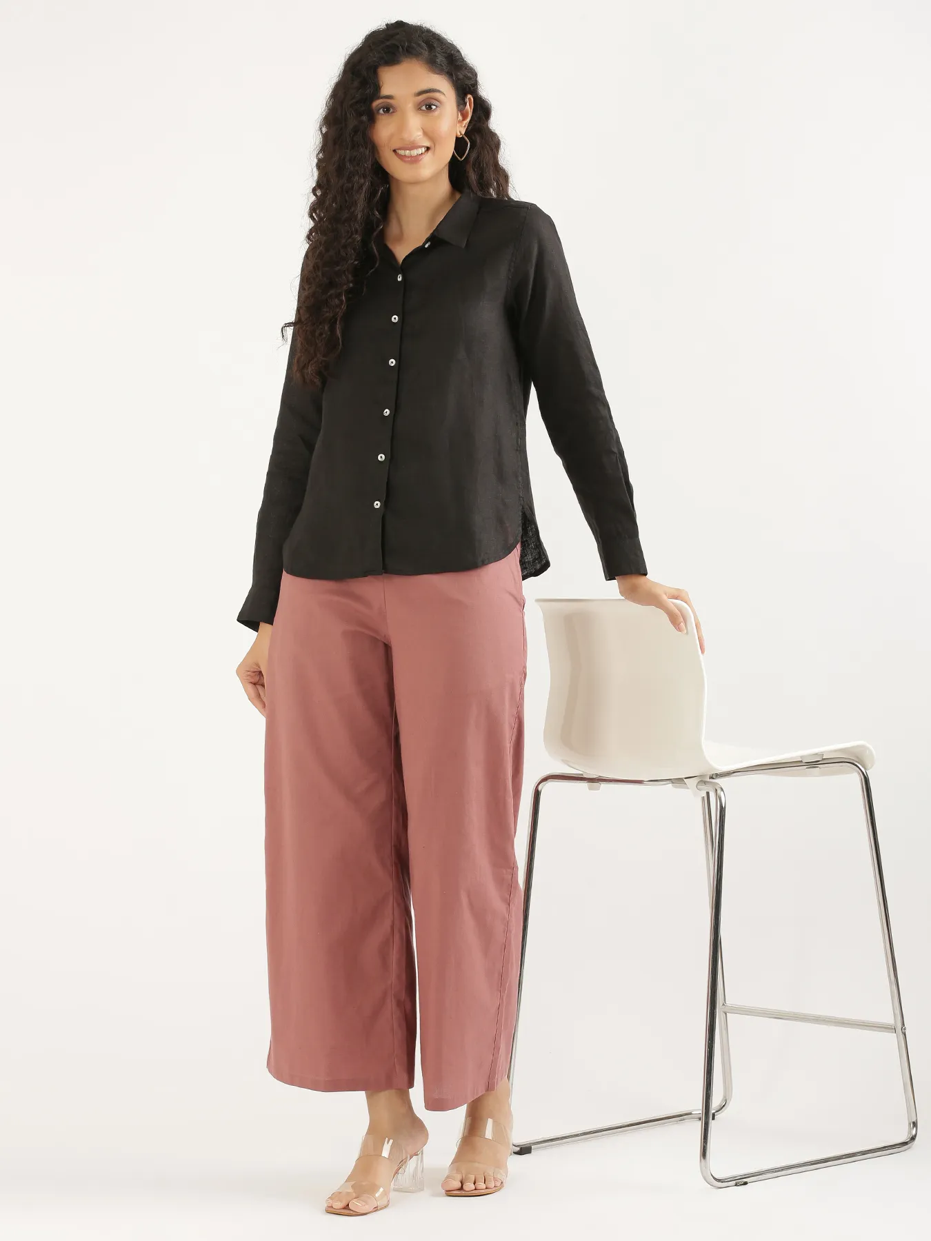 Women Black Pure Linen Shirt - Image 14