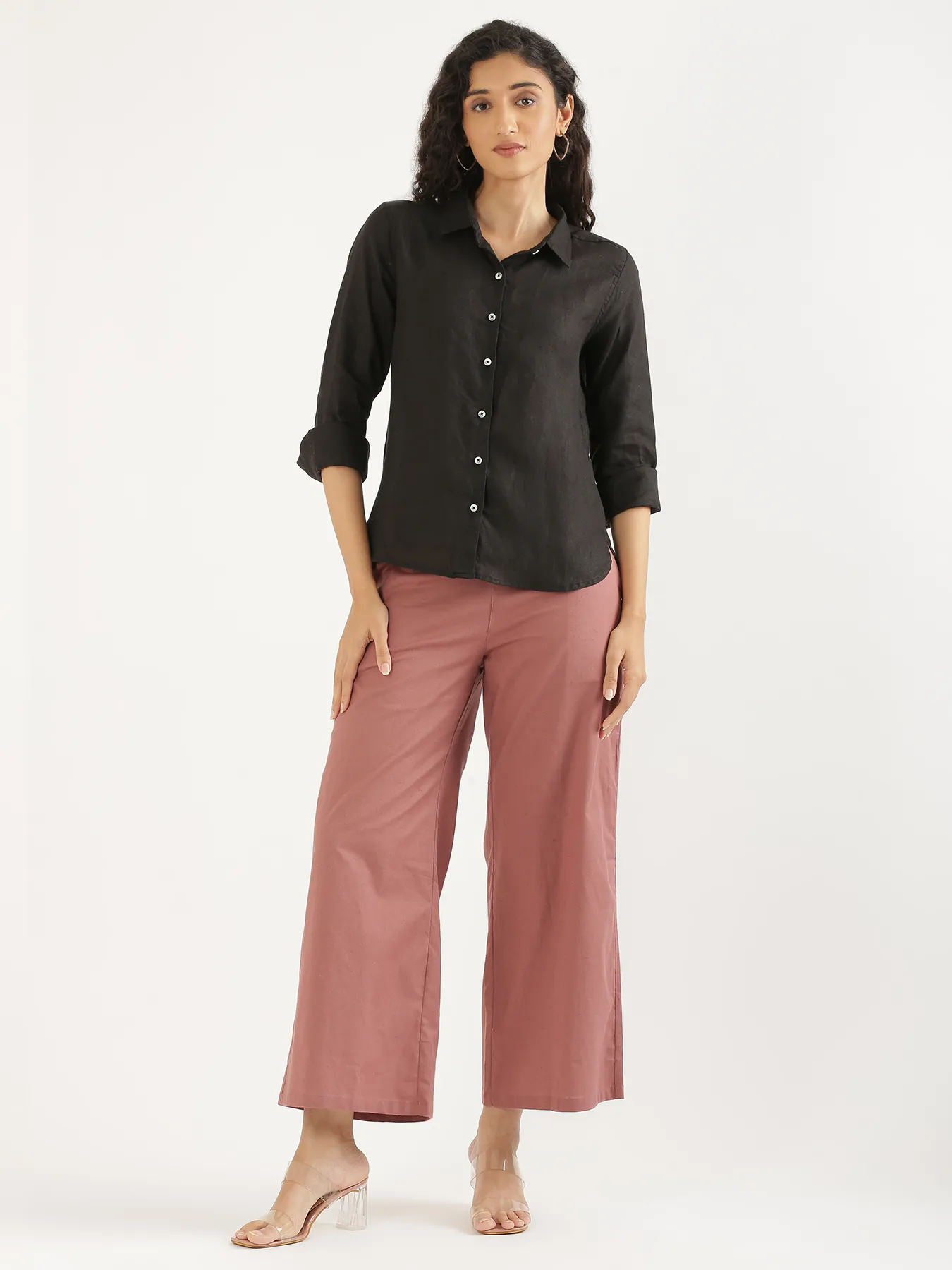 Women Black Pure Linen Shirt - Image 3