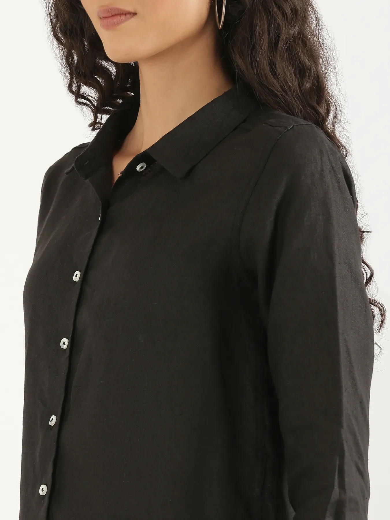 Women Black Pure Linen Shirt - Image 5