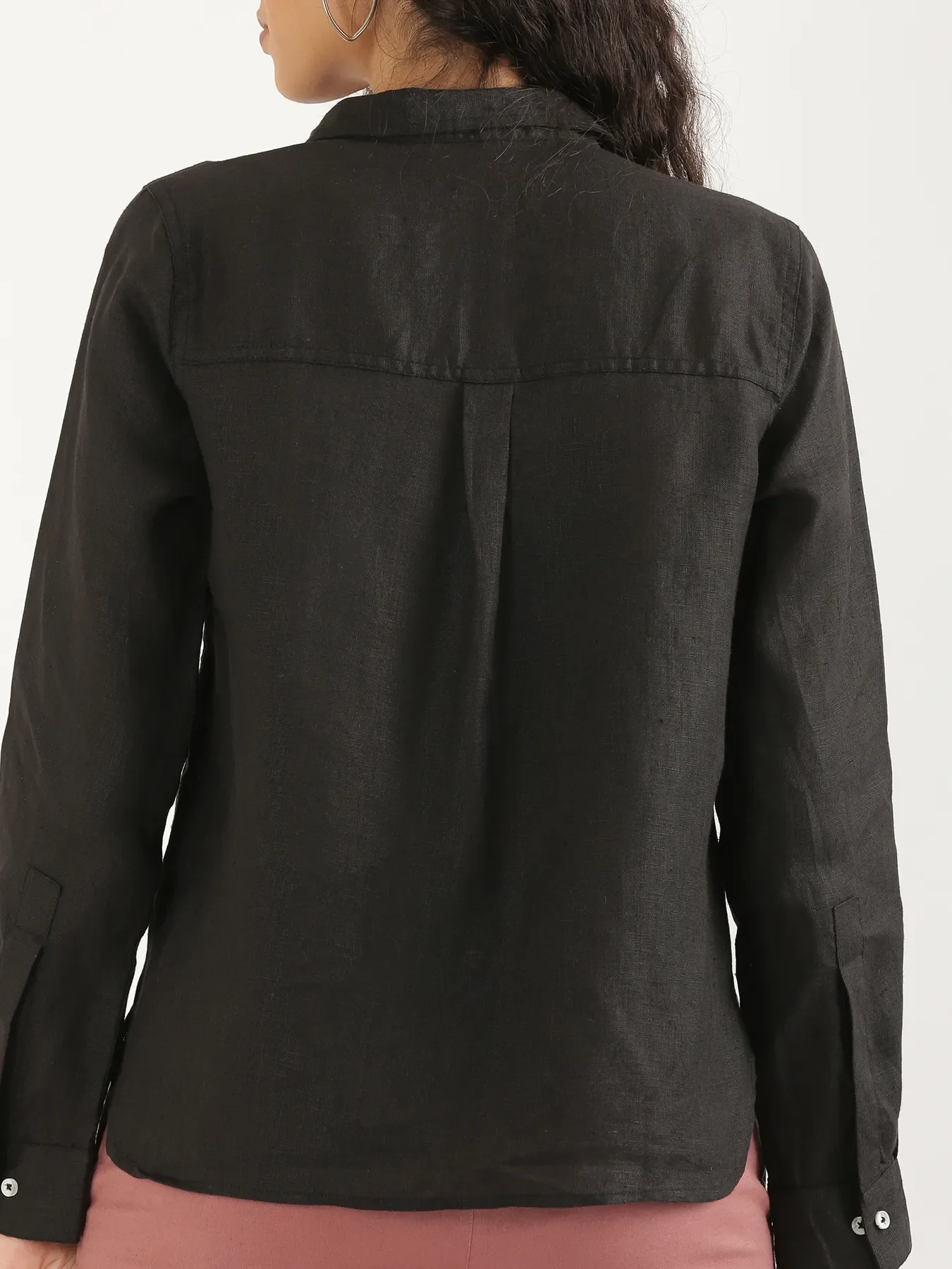 Women Black Pure Linen Shirt - Image 8
