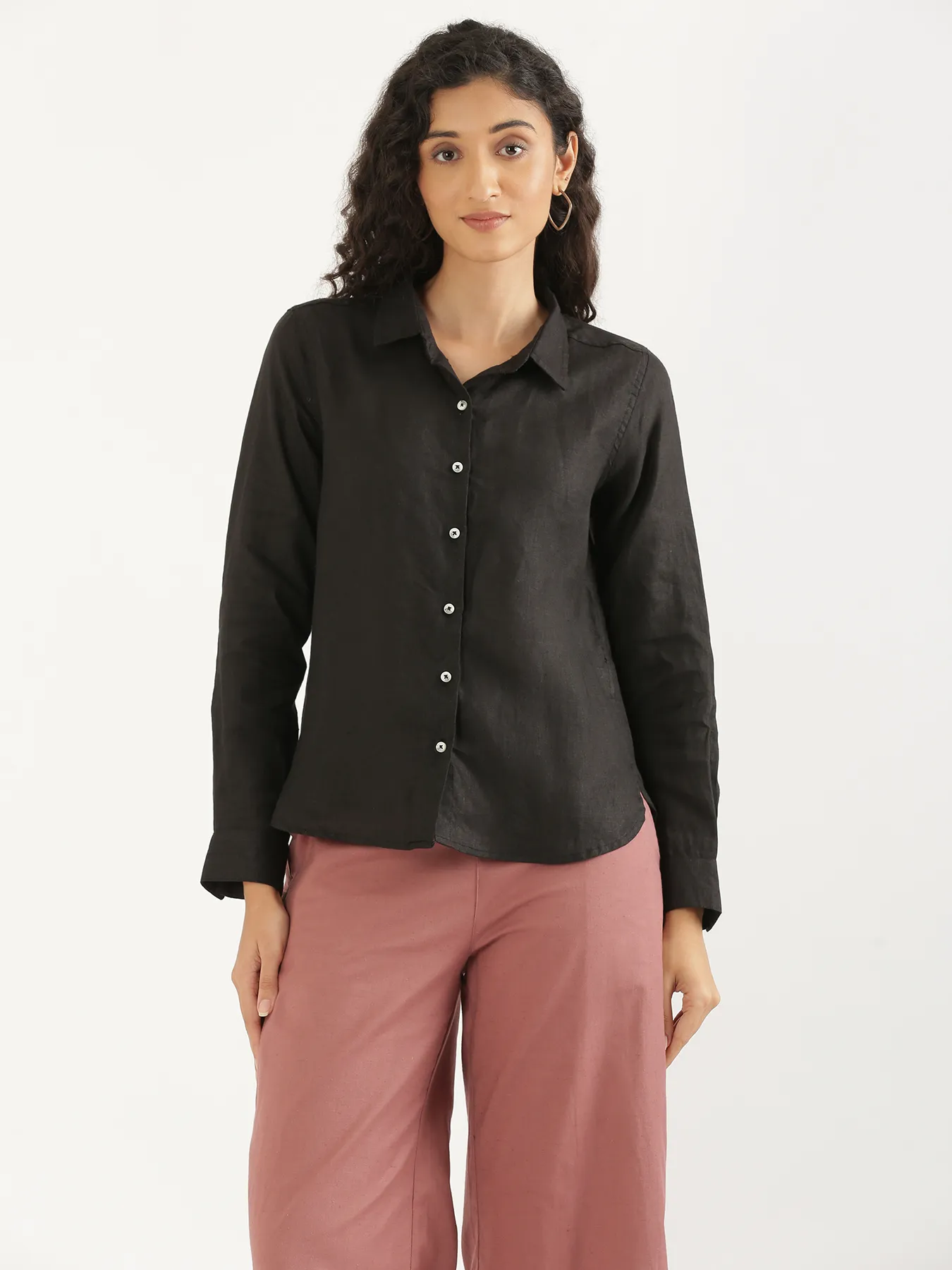 Women Black Pure Linen Shirt - Image 9