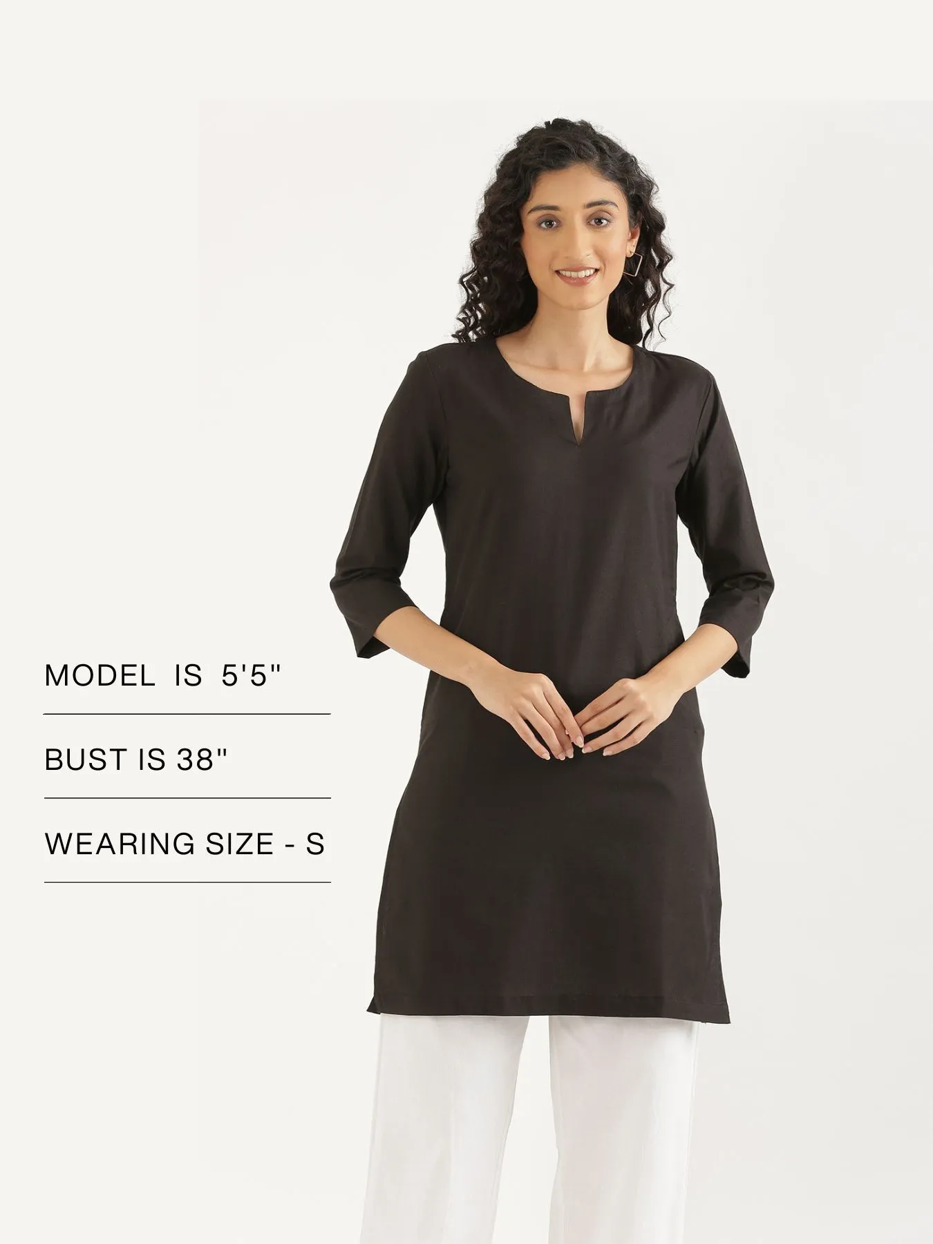 Women Black Airy Linen Mid Thigh Length Kurta - Image 15
