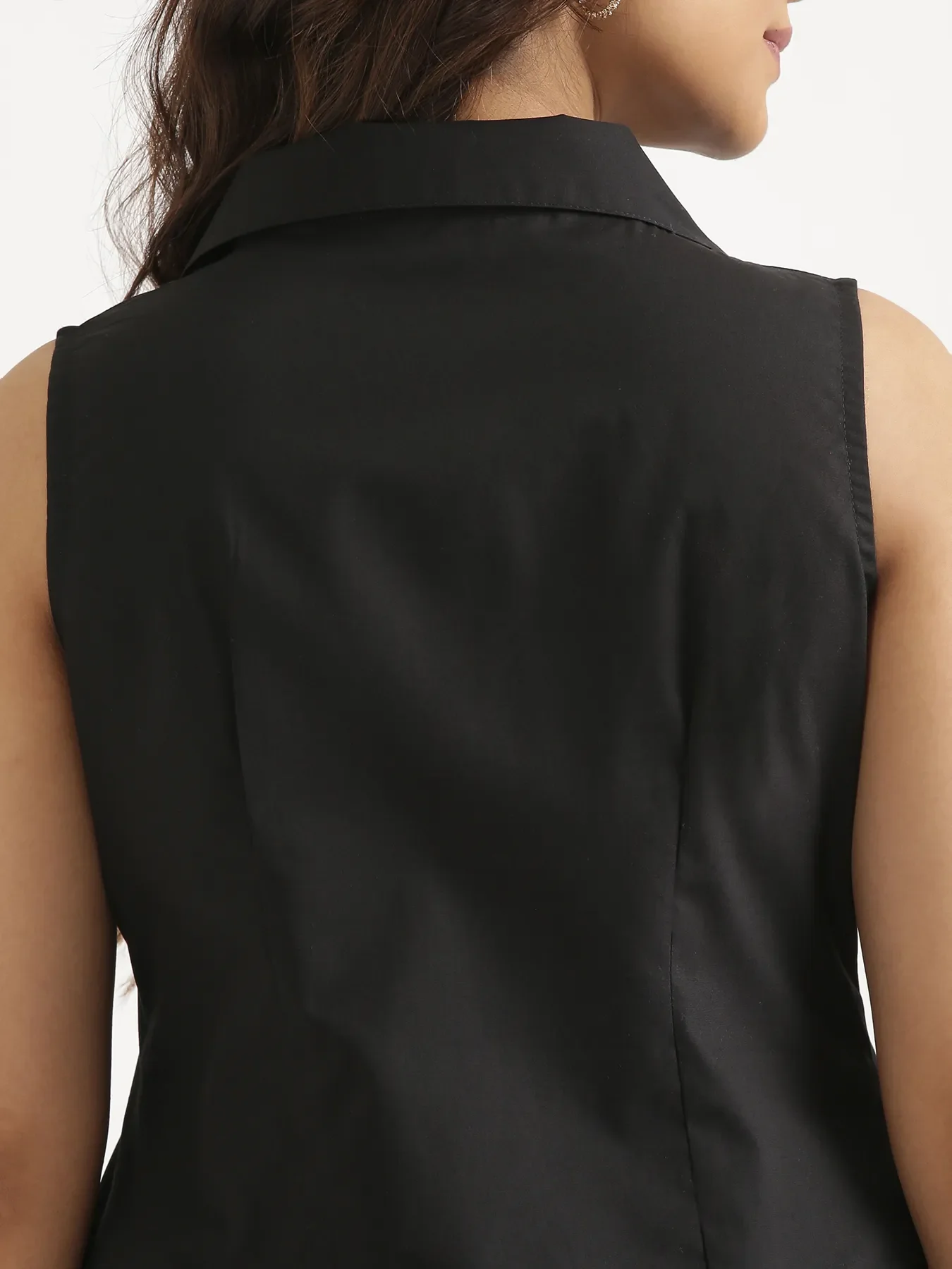 Women Black Better Cotton Sleeveless Shirt - Image 10