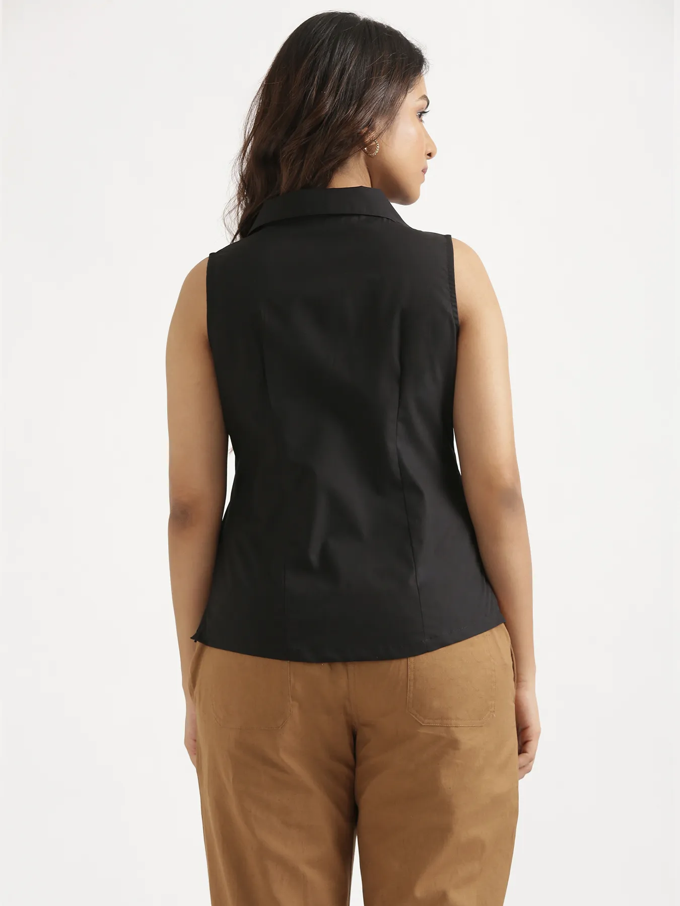 Women Black Better Cotton Sleeveless Shirt - Image 11