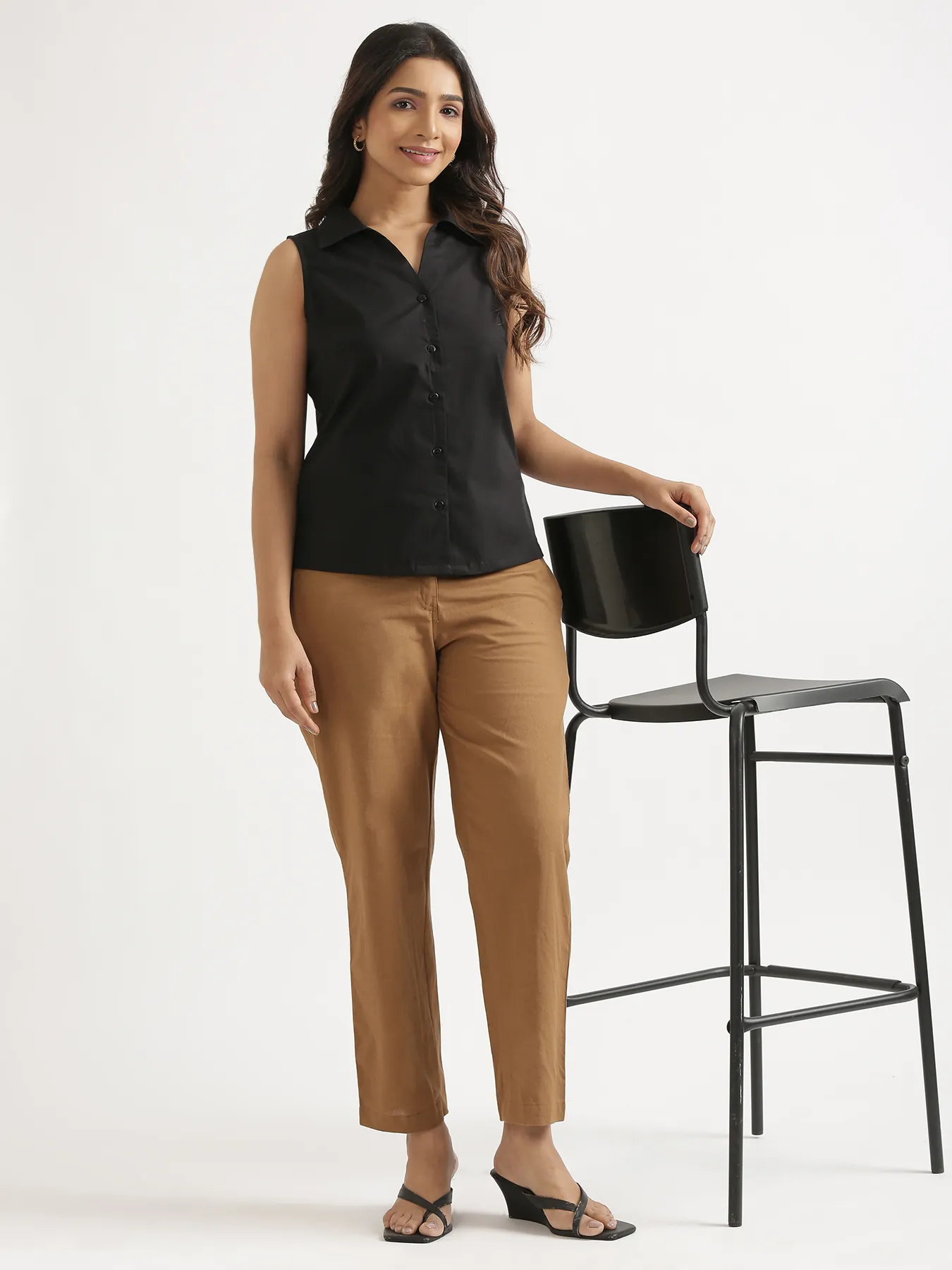 Women Black Better Cotton Sleeveless Shirt - Image 14