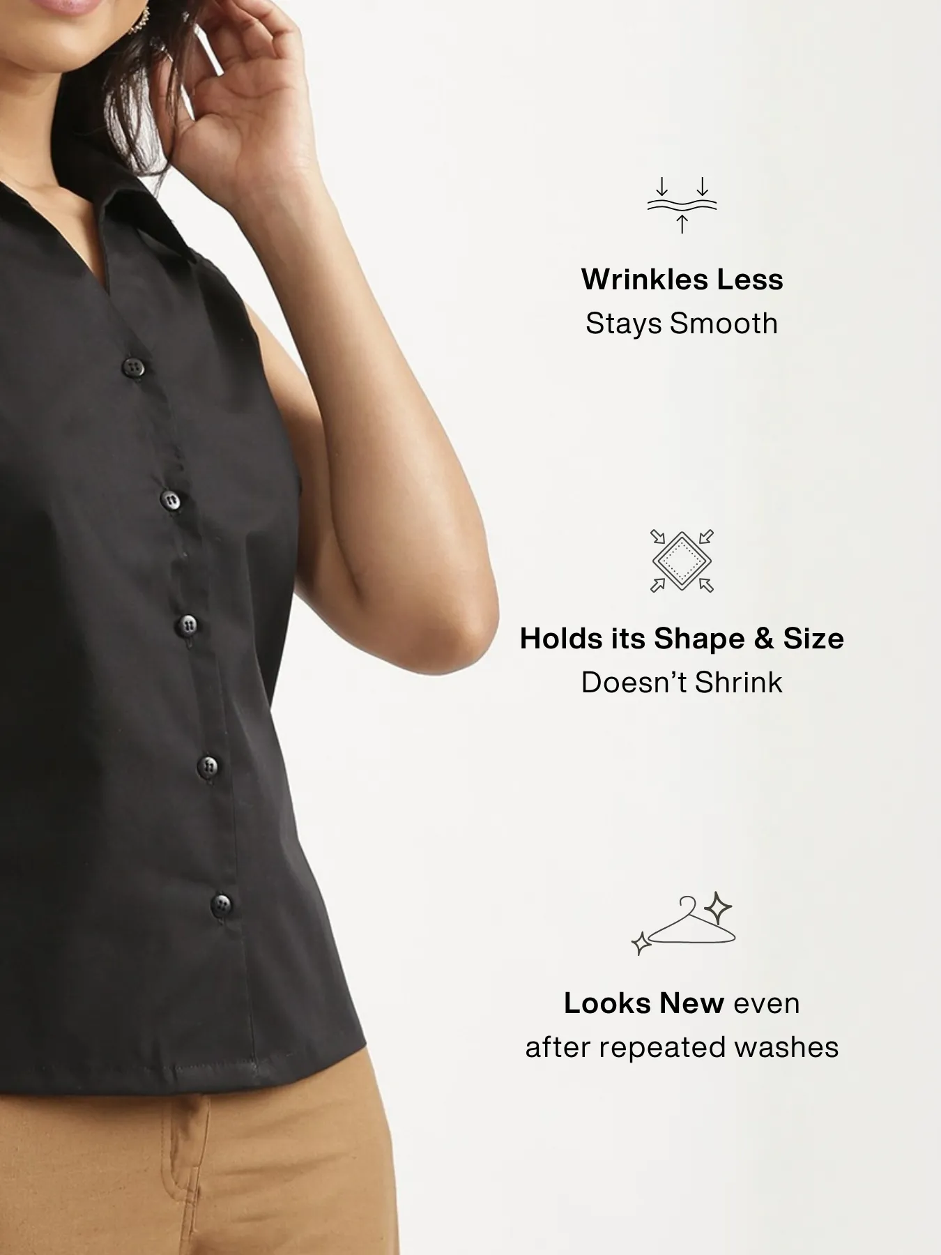 Women Black Better Cotton Sleeveless Shirt - Image 4