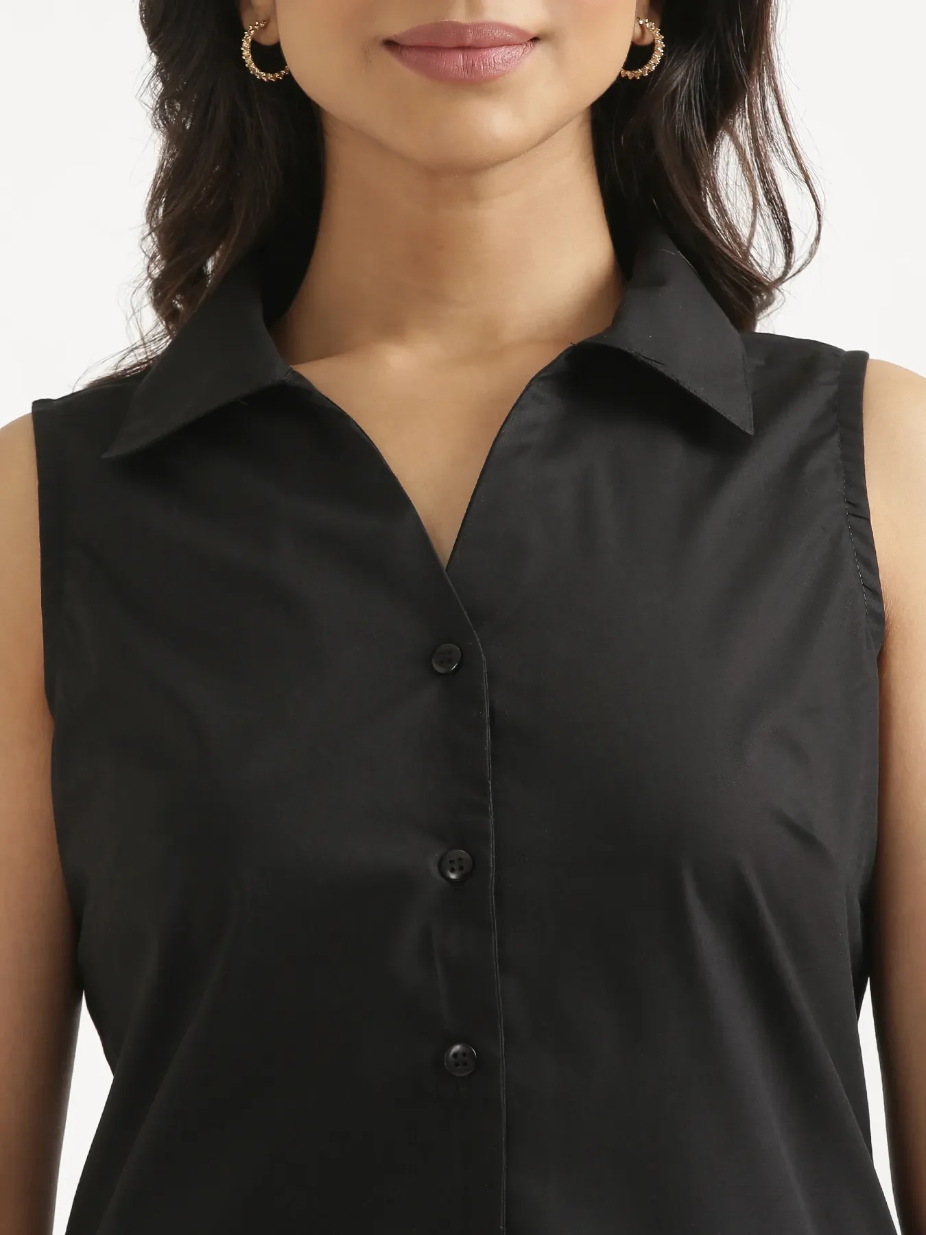 Women Black Better Cotton Sleeveless Shirt - Image 7