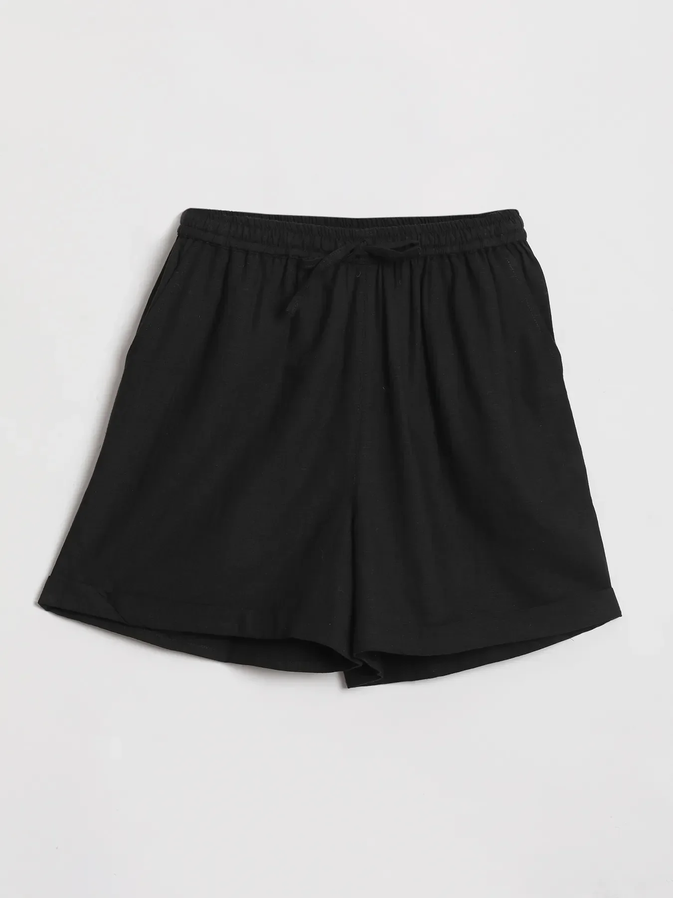 Women Black Flowy Linen Short Set - Image 5