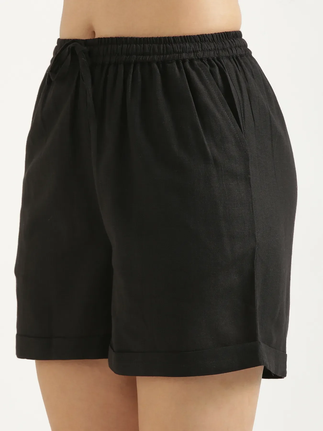 Women Black Flowy Linen Short Set - Image 6