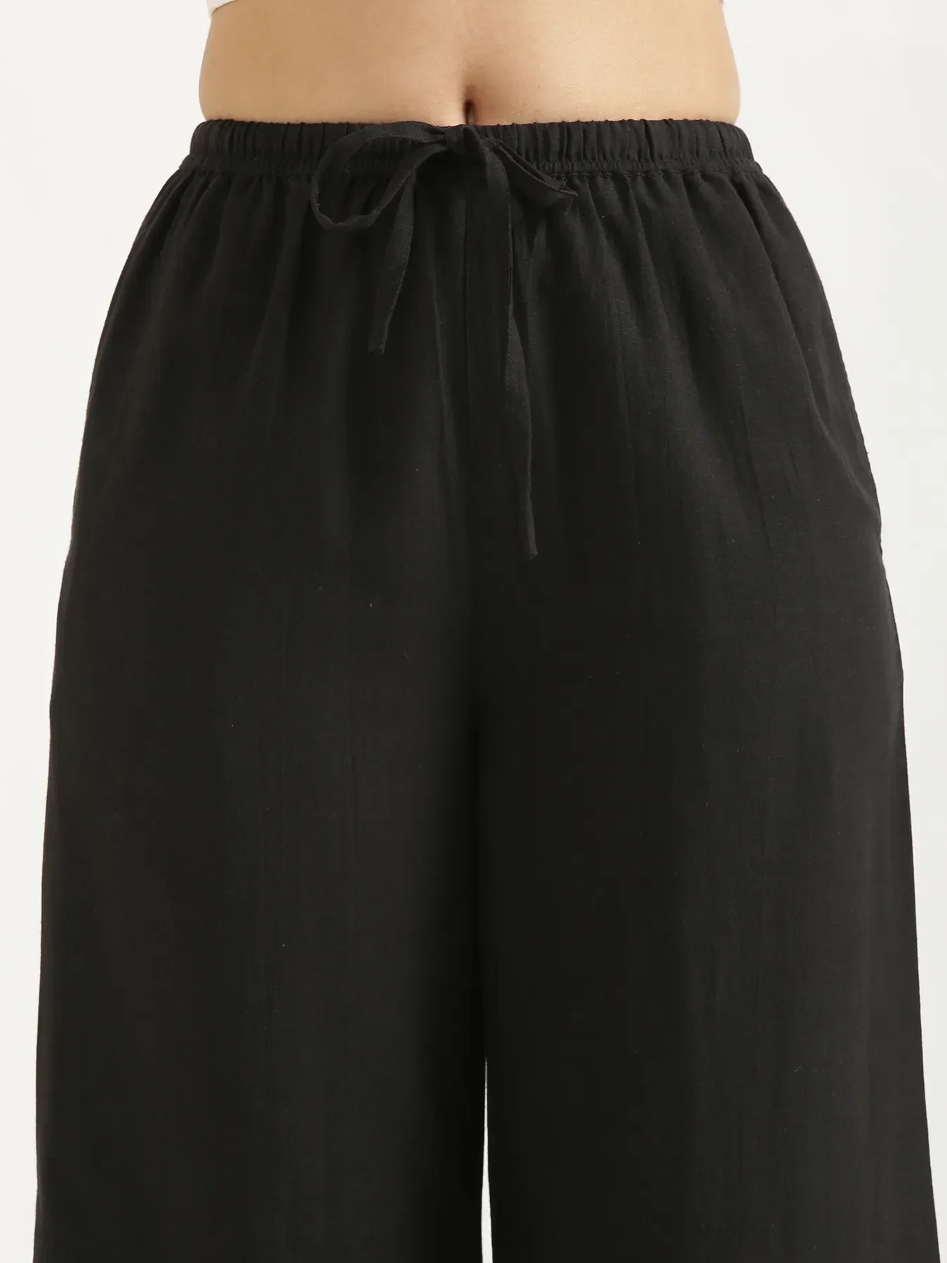 Women Black Flowy Linen Wide Leg Pants - Image 10
