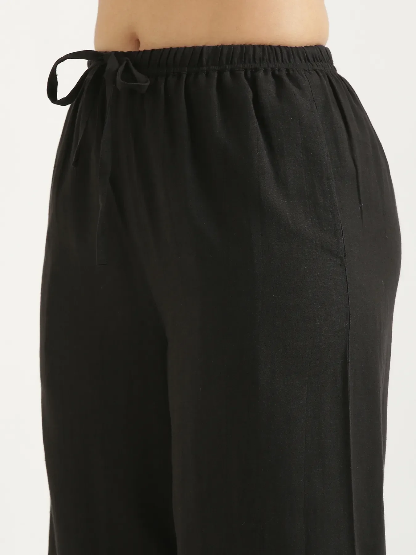 Women Black Flowy Linen Wide Leg Pants - Image 11