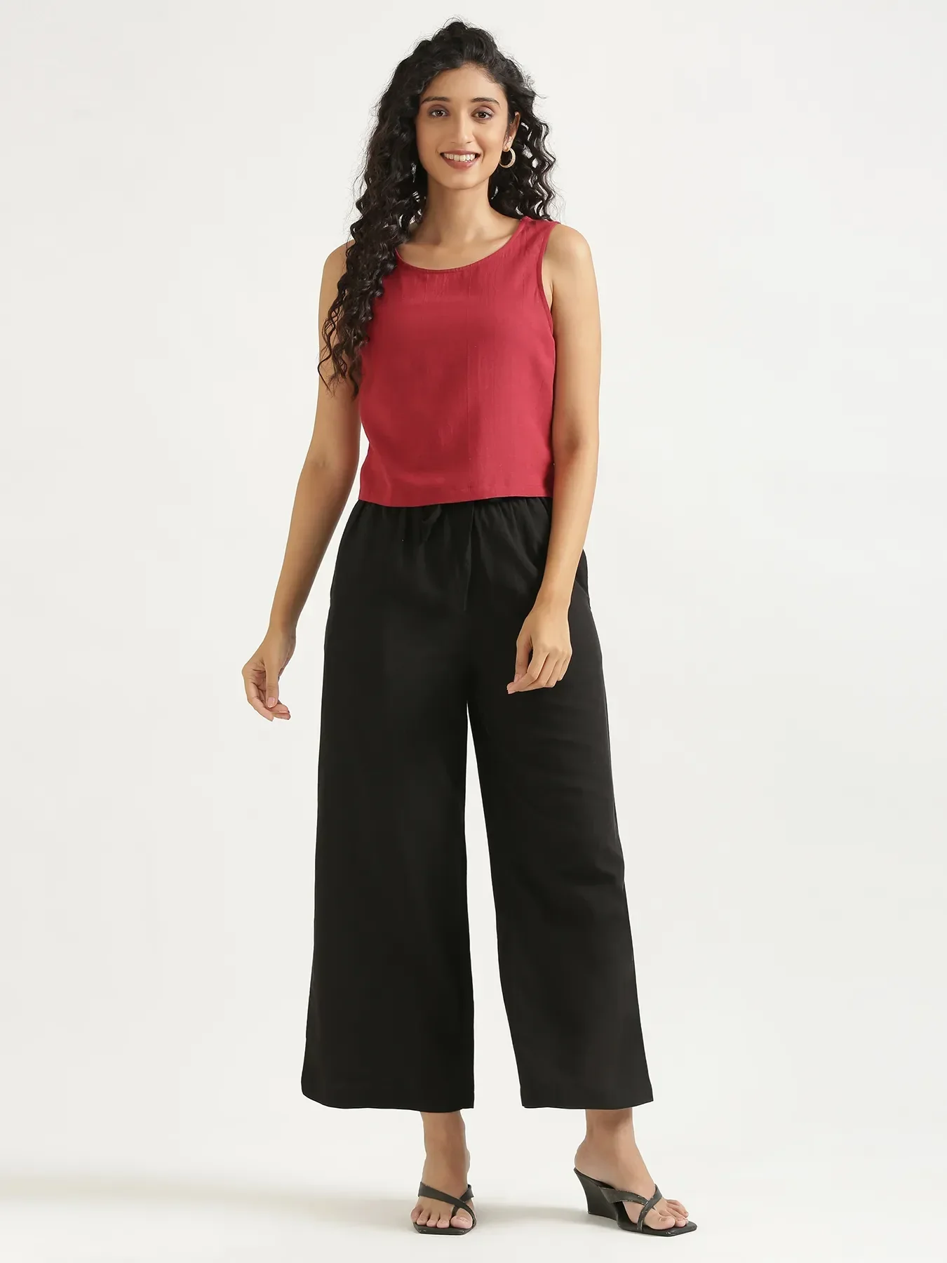 Women Black Flowy Linen Wide Leg Pants - Image 13