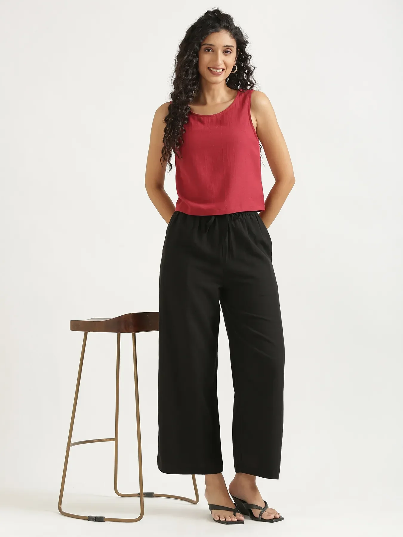 Women Black Flowy Linen Wide Leg Pants - Image 14