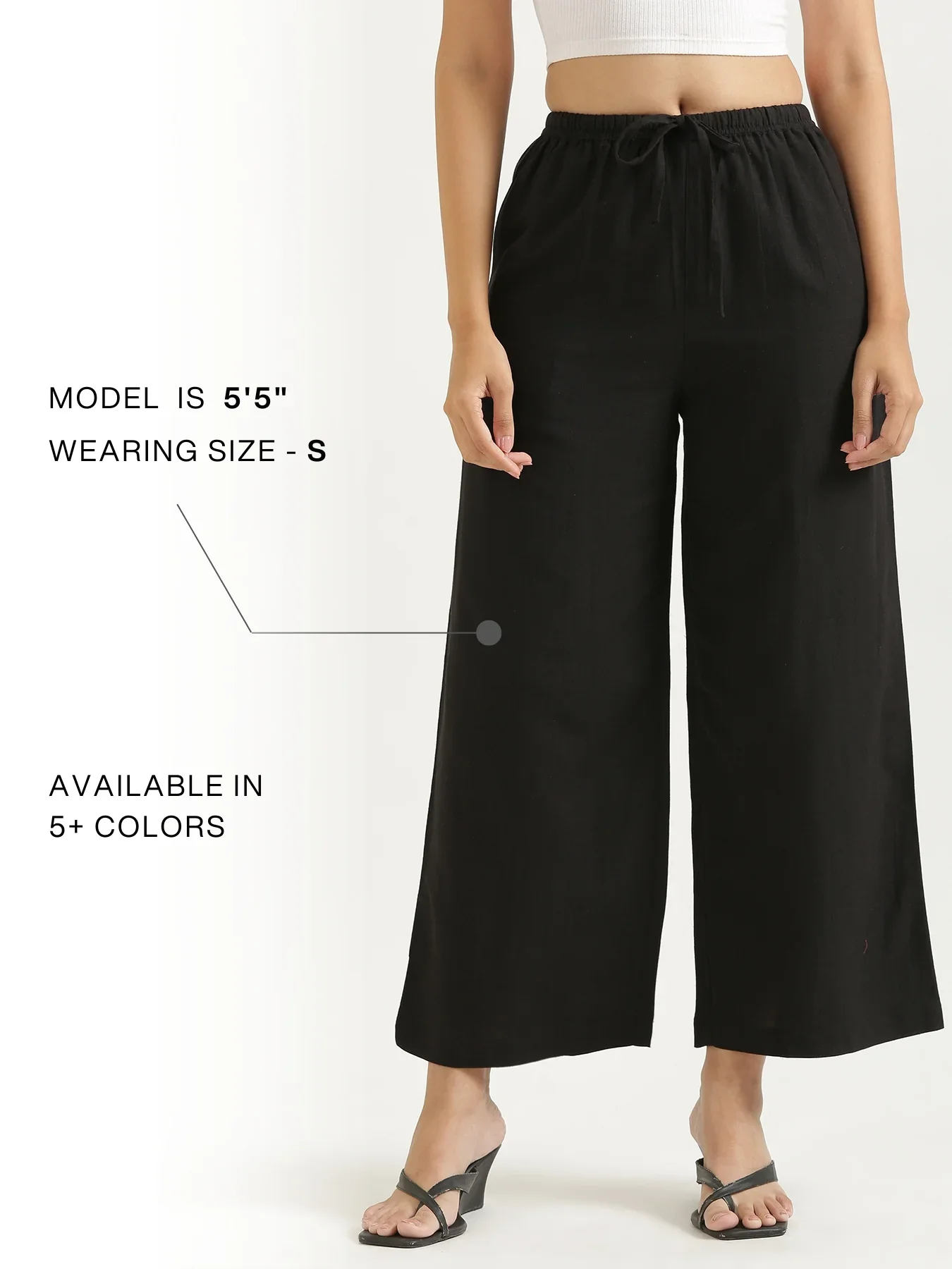 Women Black Flowy Linen Wide Leg Pants - Image 16