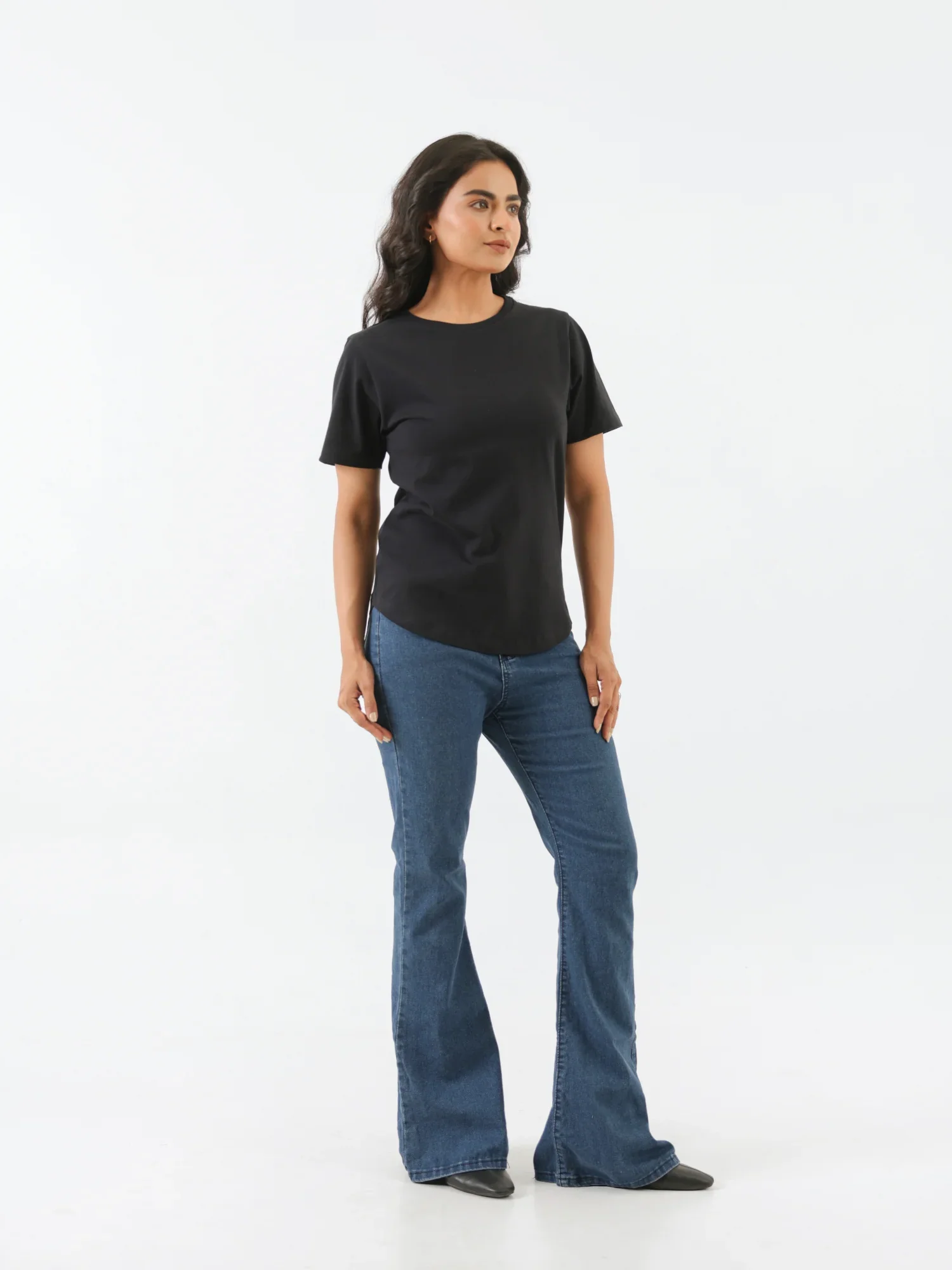 Women Black Round Neck T-shirt - Image 7