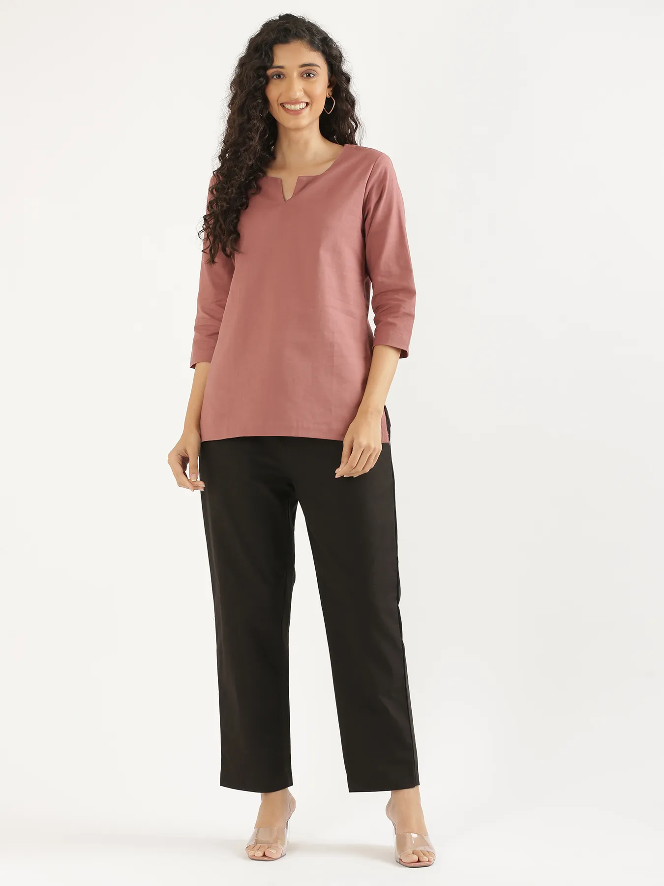 Women Black Cotton Straight Pant - Image 3