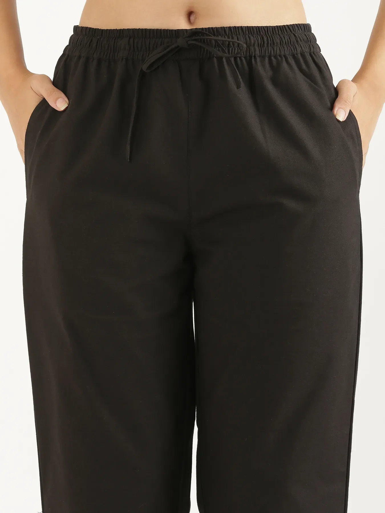 Women Black Cotton Straight Pant - Image 5