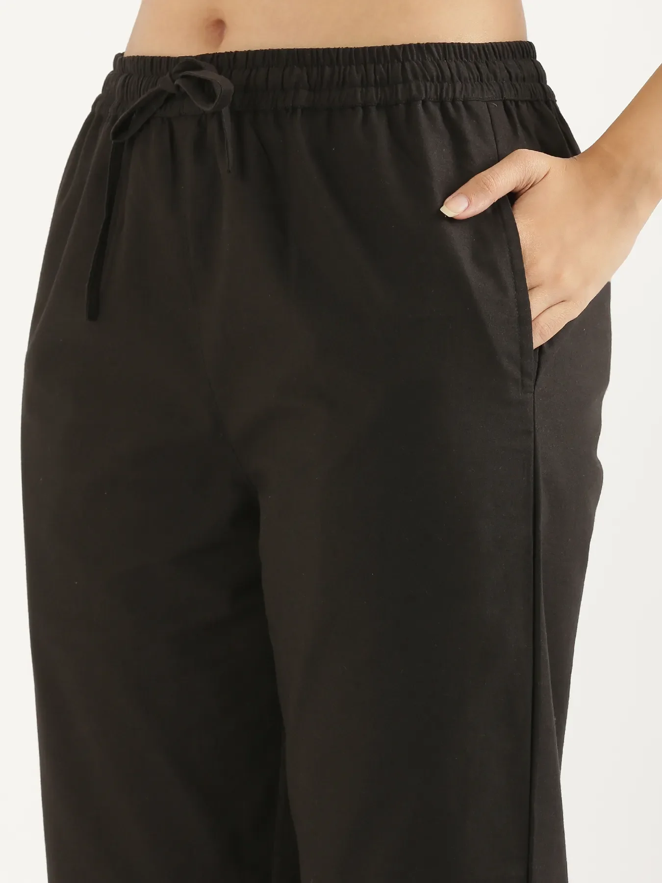 Women Black Cotton Straight Pant - Image 6