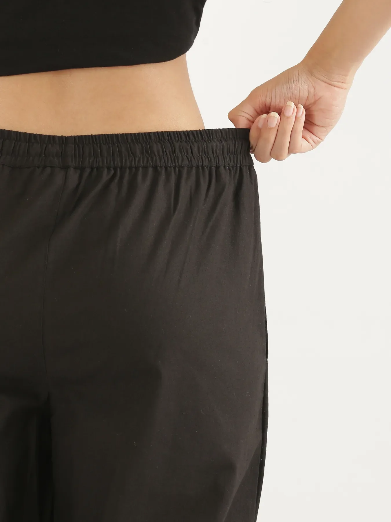 Women Black Cotton Straight Pant - Image 7