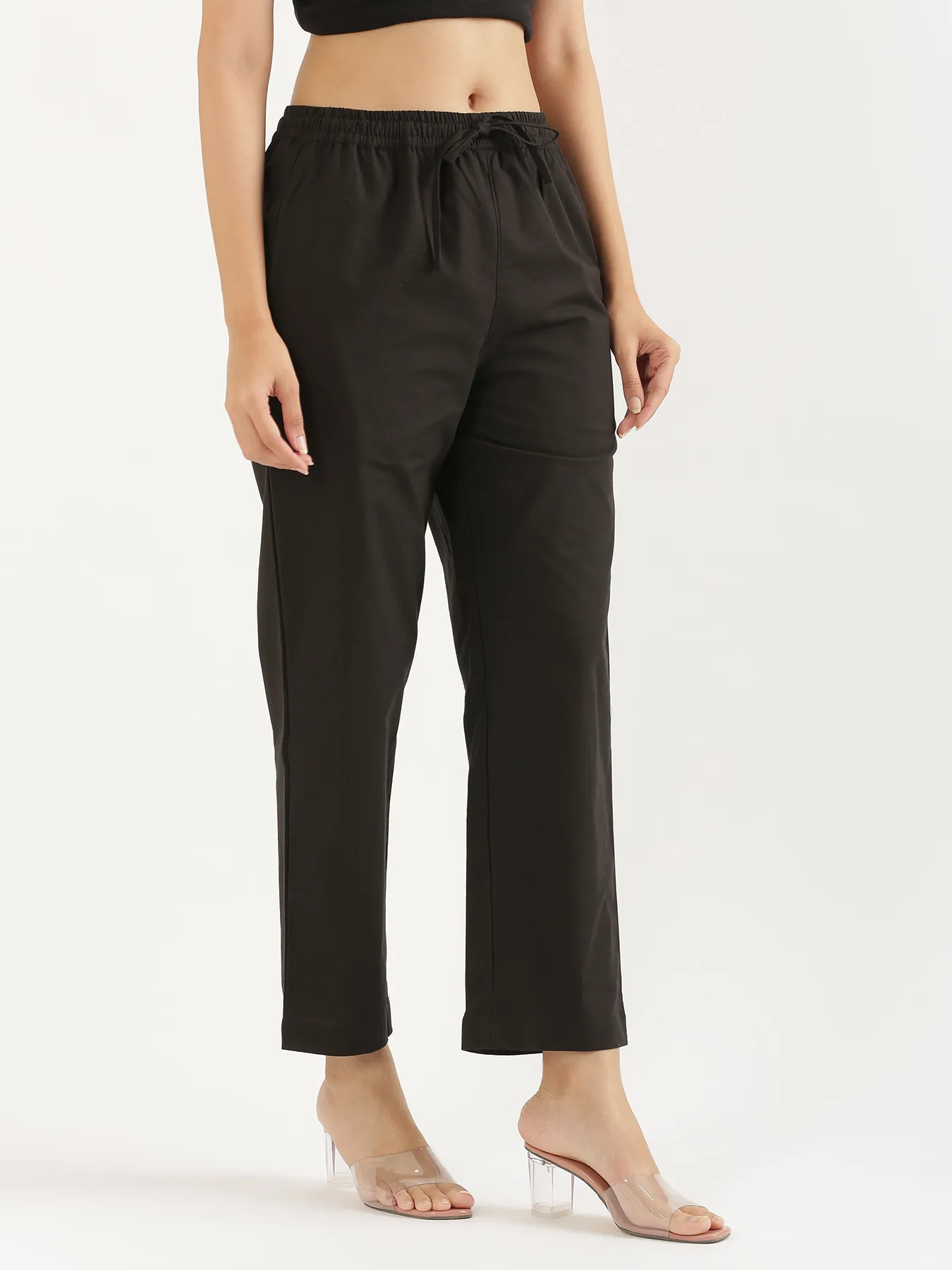 Women Black Cotton Straight Pant - Image 8