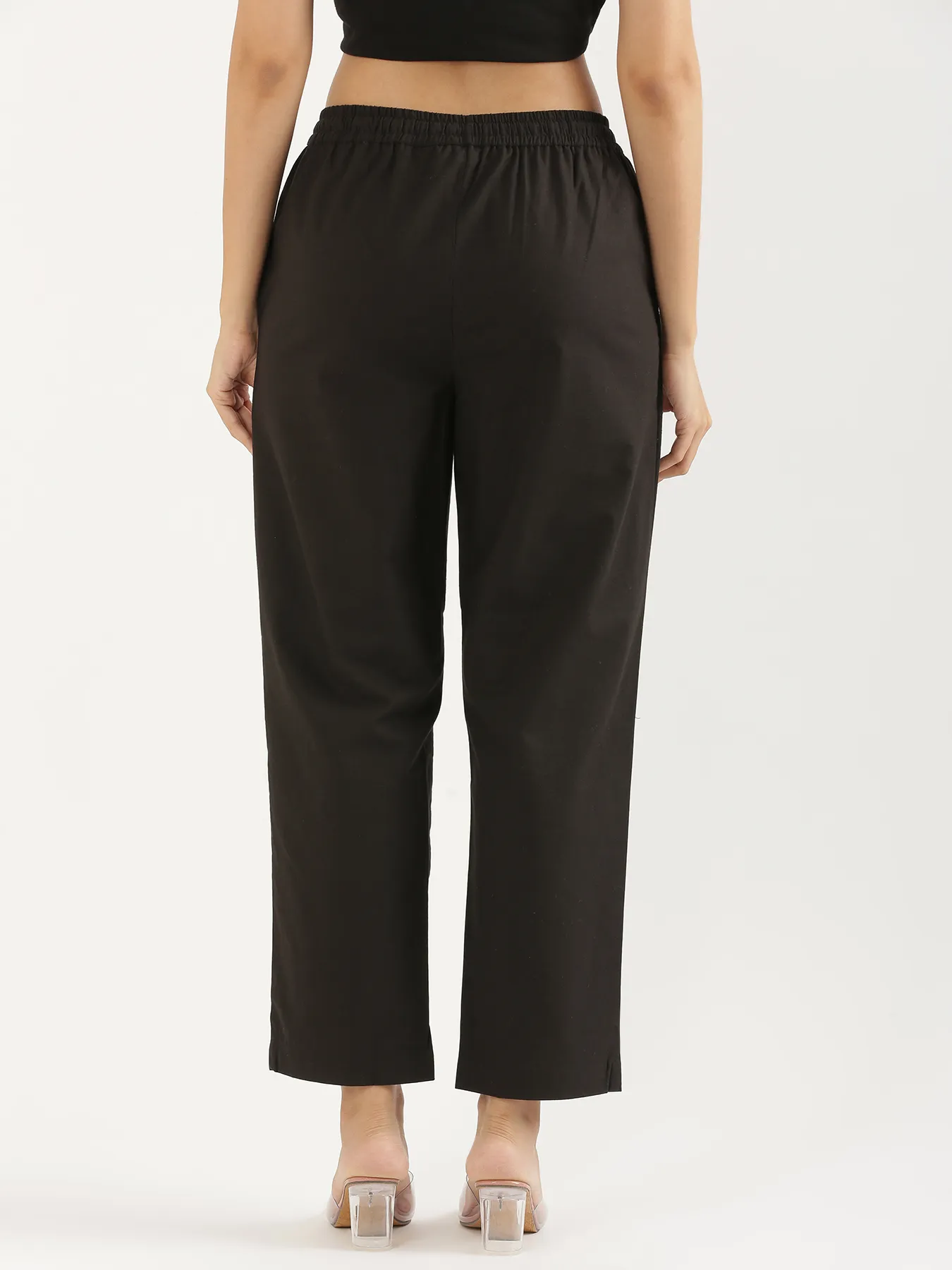 Women Black Cotton Straight Pant - Image 9