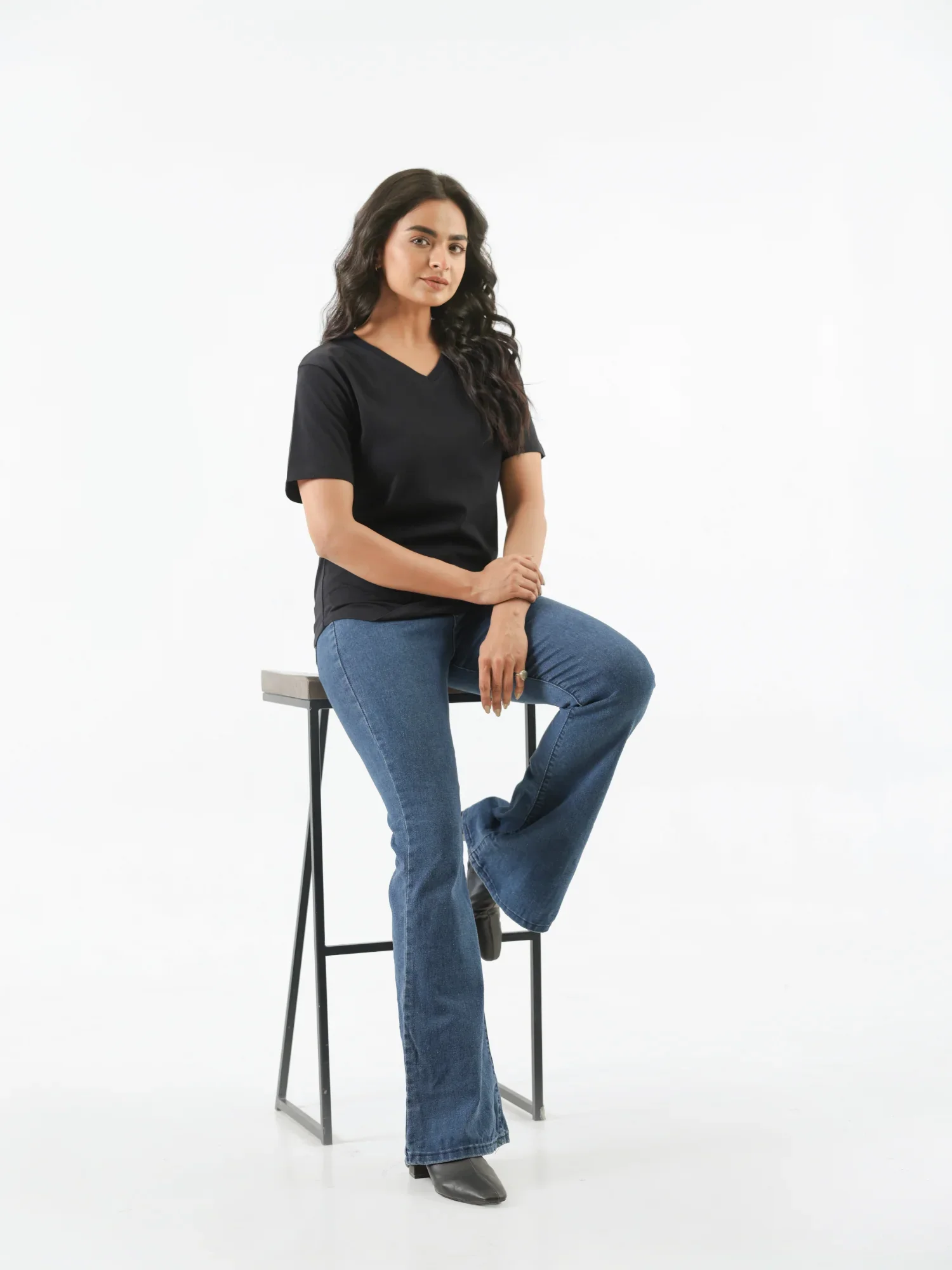 Women Black V-neck T-shirt - Image 10