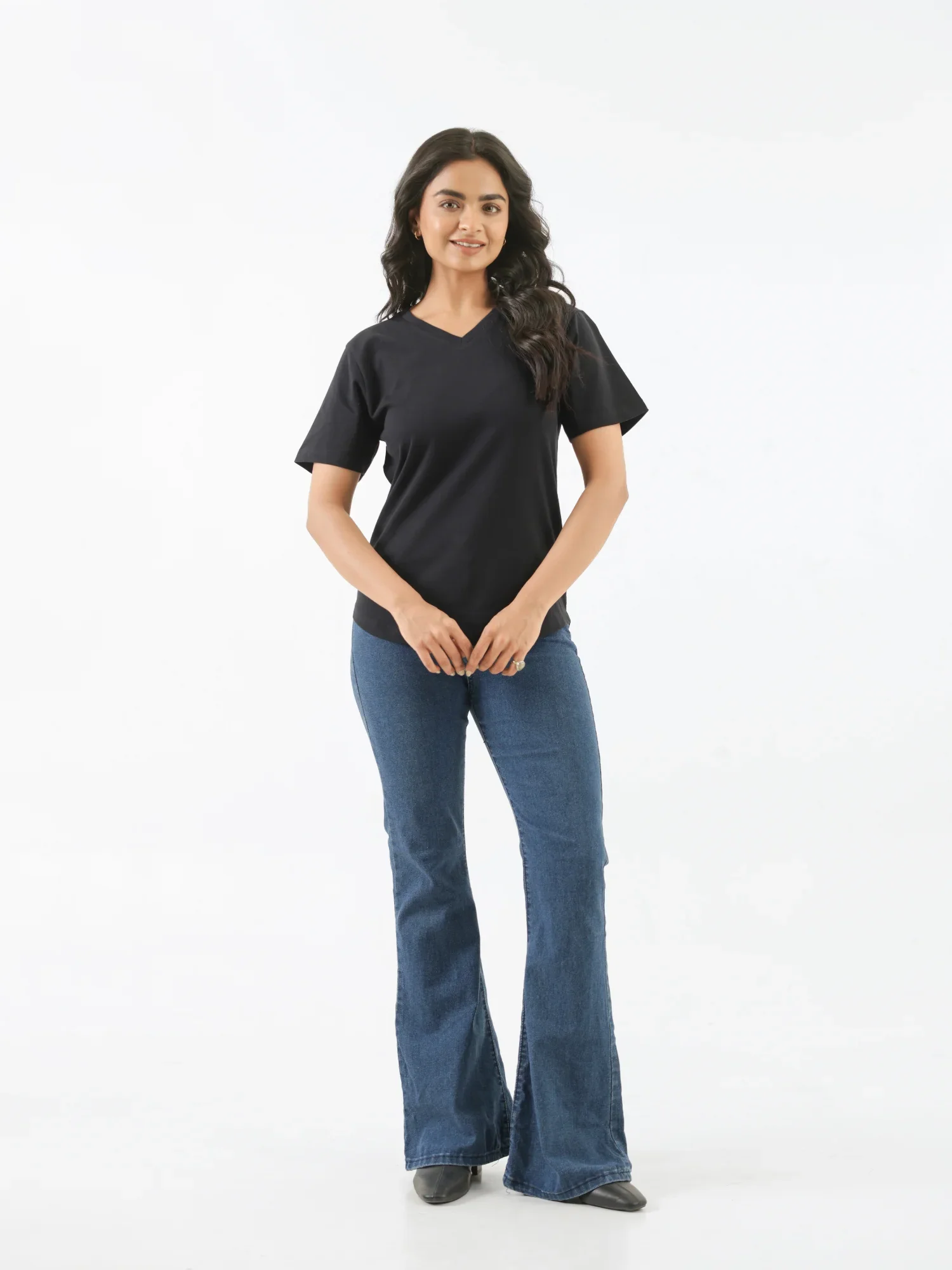 Women Black V-neck T-shirt - Image 3
