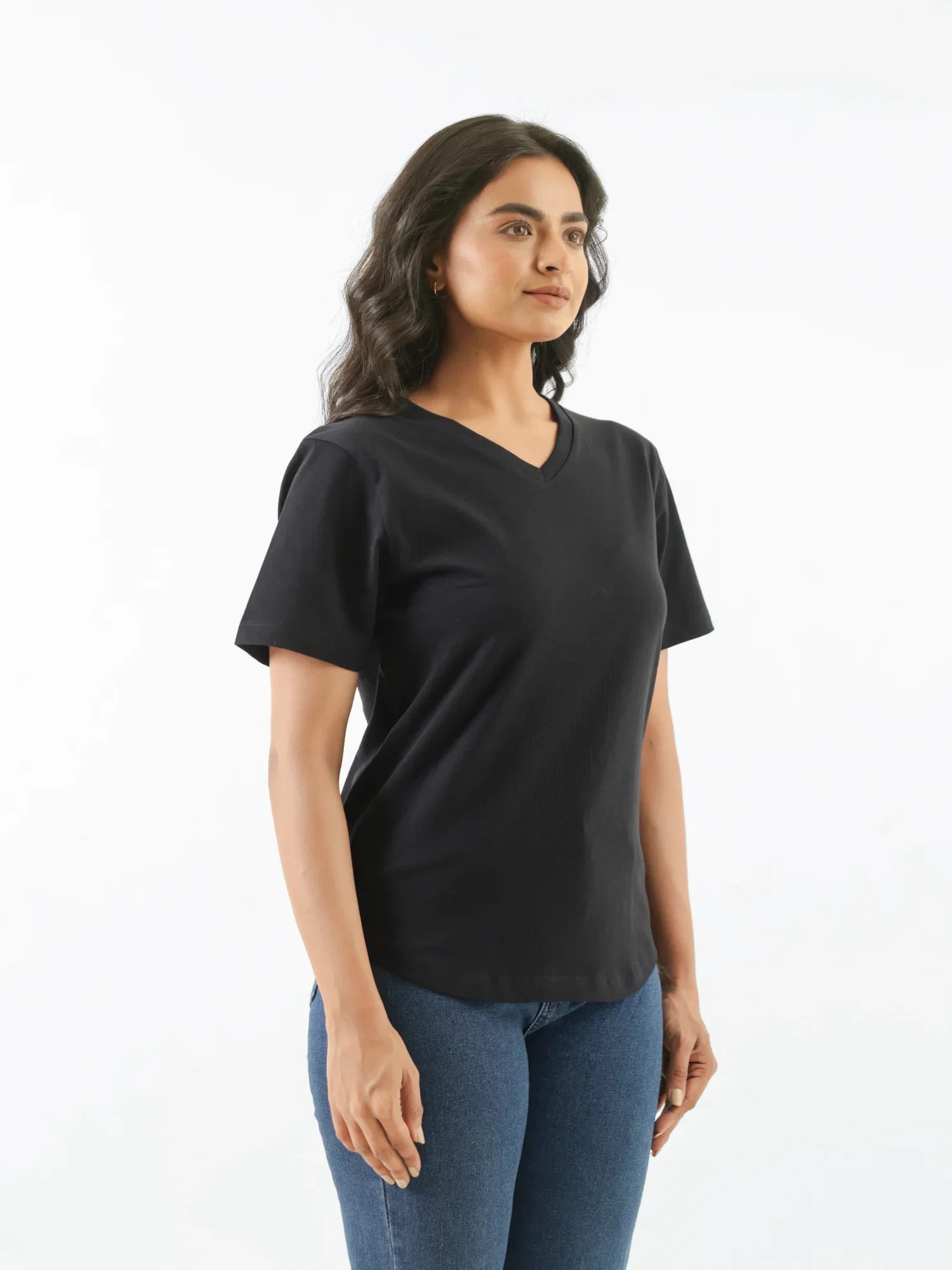 Women Black V-neck T-shirt - Image 7