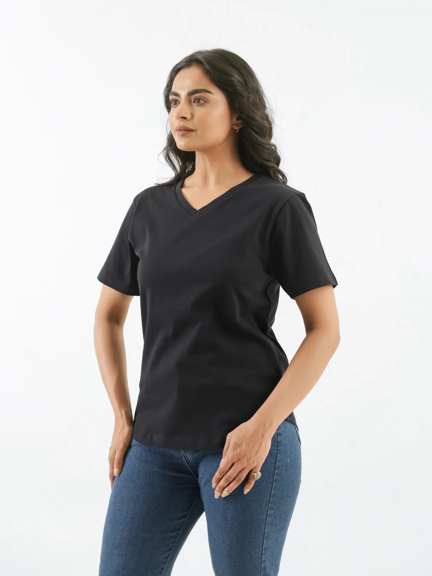 Women Black V-neck T-shirt - Image 8
