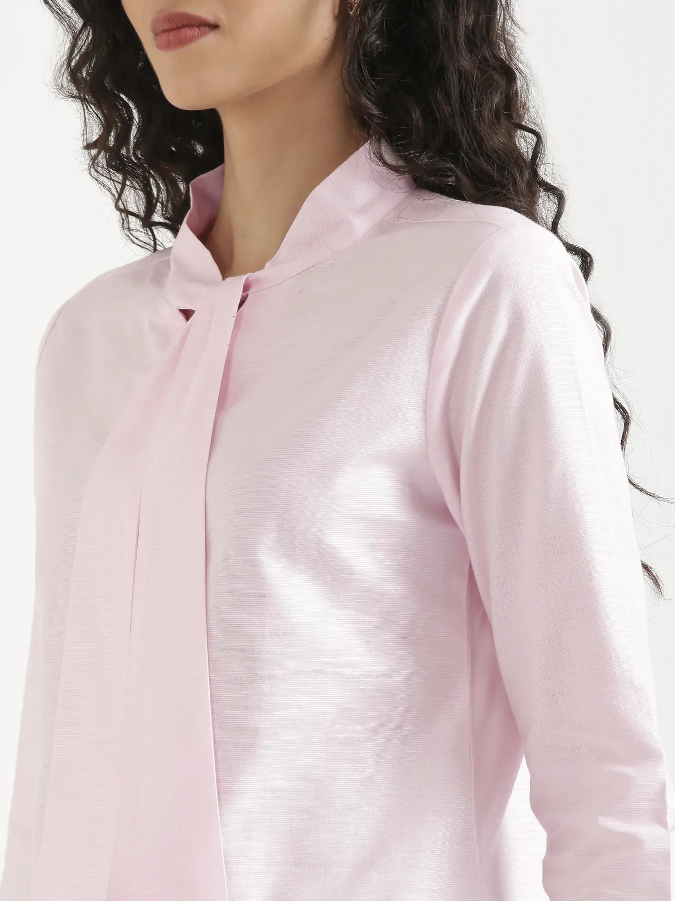 Women Blush Pink Linen Blend Knot Blouse & White Airy Linen Straight Pants Pant Set - Image 5