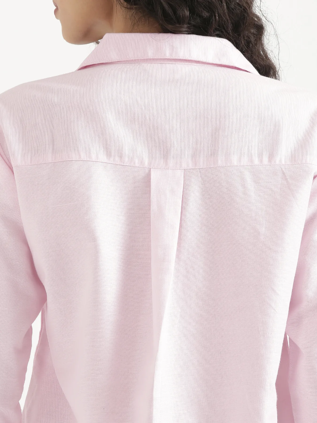 Women Blush Pink Linen Blend Pleated Top & White Airy Linen Wide Leg Pants Pant Set - Image 9