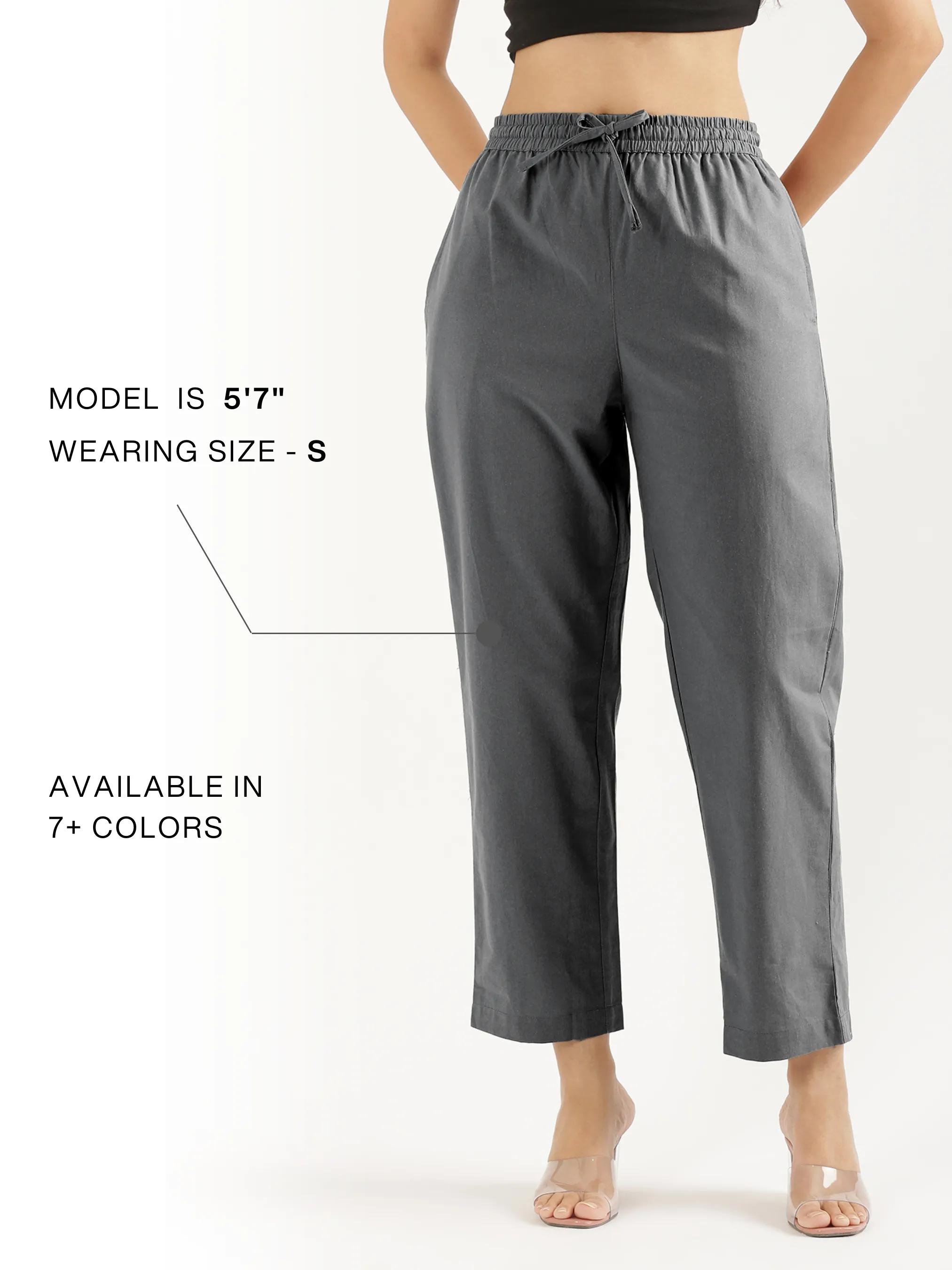 Women Cement Grey Cotton Straight Pant - Image 10