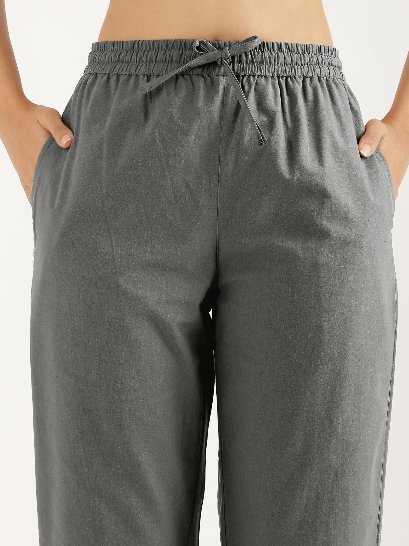 Women Cement Grey Cotton Straight Pant - Image 5