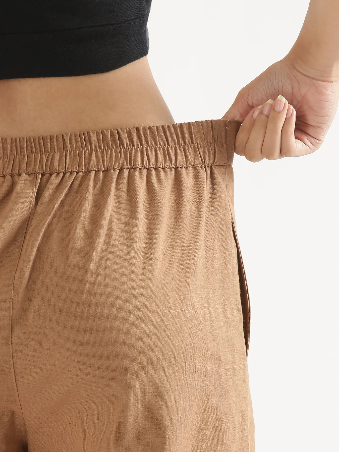 Women Coffee Brown Airy Linen Wide Leg Pant - Image 11
