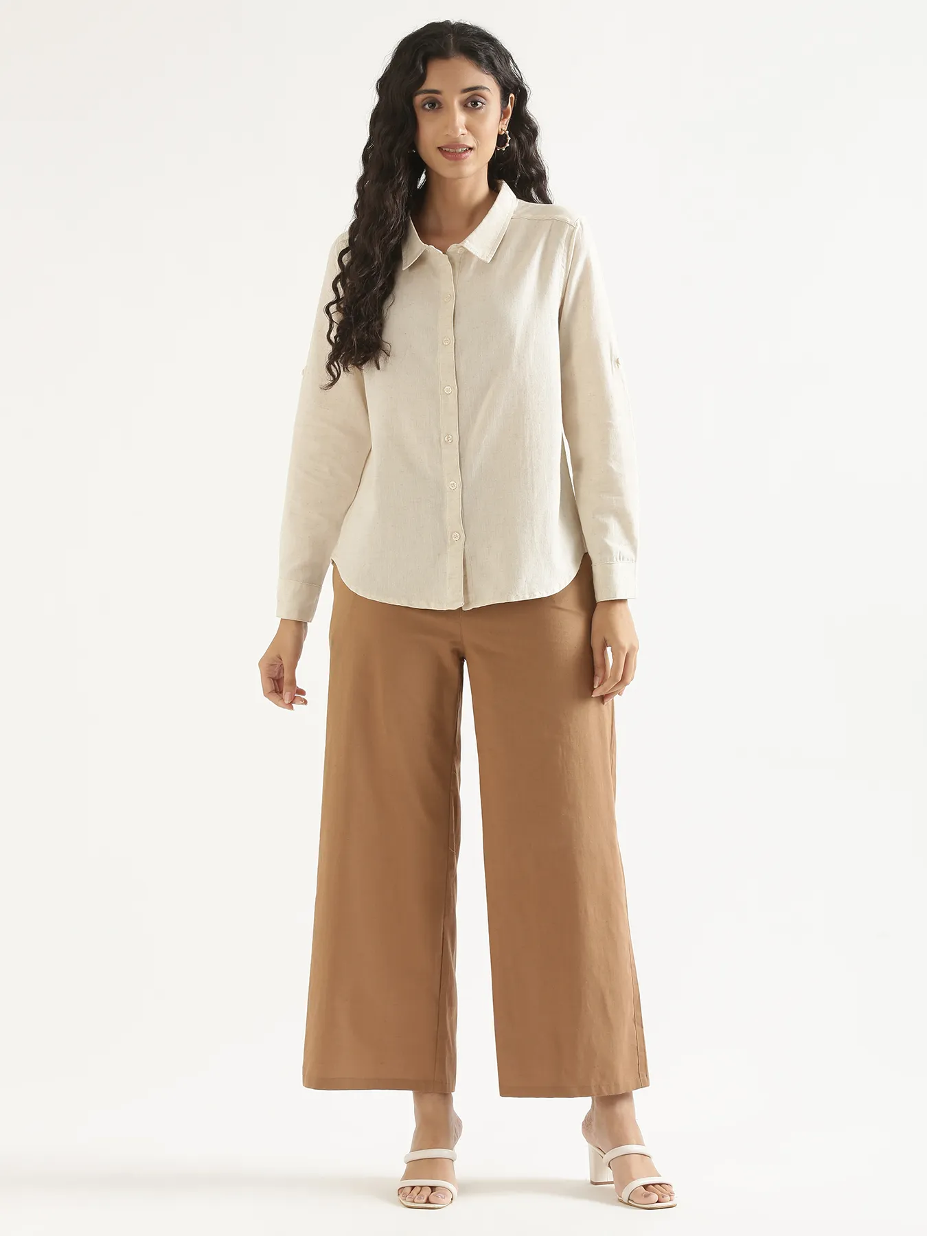 Women Coffee Brown Airy Linen Wide Leg Pant - Image 8