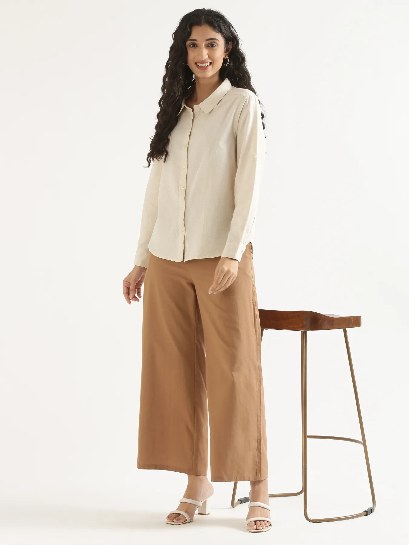 Women Coffee Brown Airy Linen Wide Leg Pant - Image 9